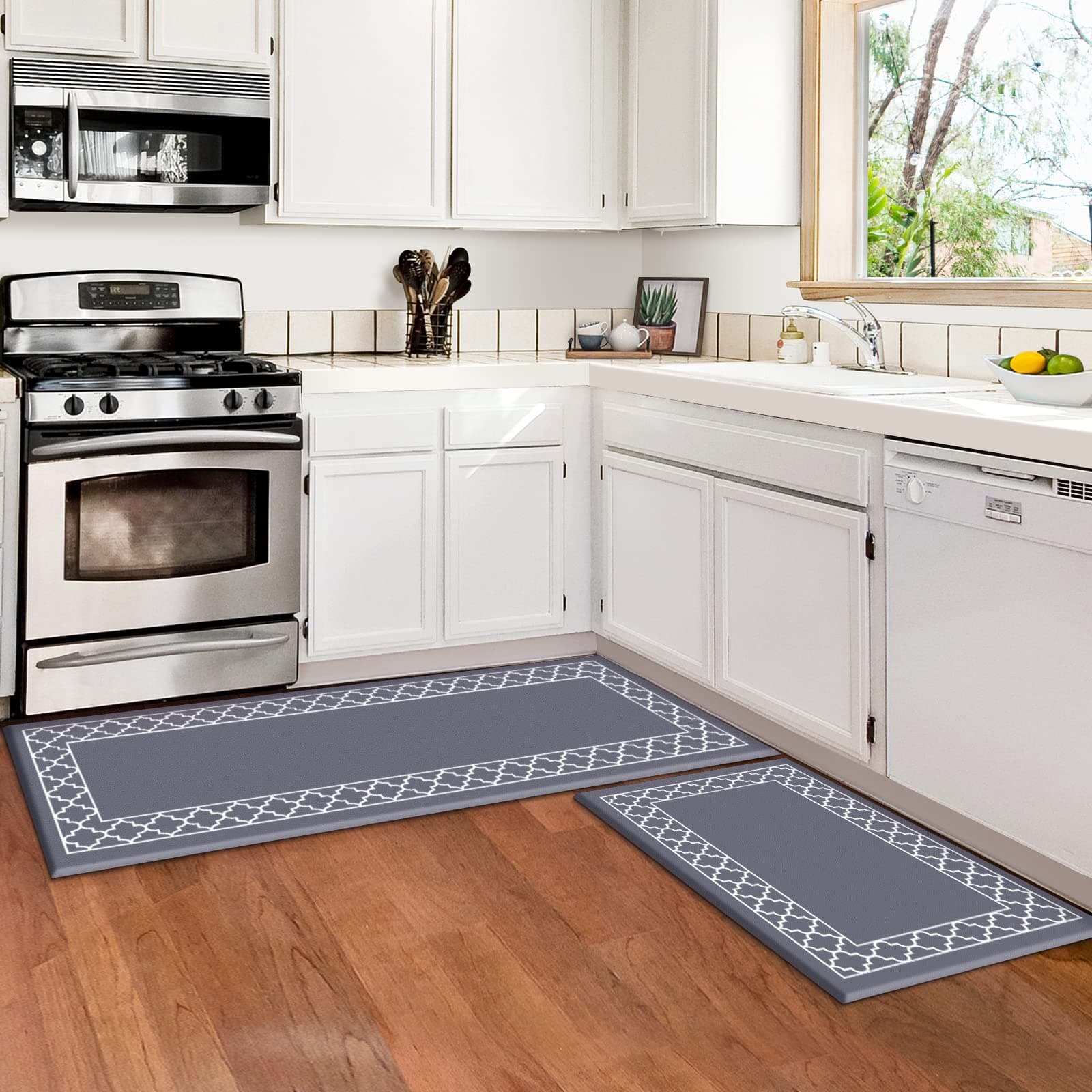 LuxStep Kitchen Mat [2 PCS] Anti-Fatigue Kitchen Rug,Non Slip Kitchen Rugs and Mats Waterproof Memory Foam Kitchen Rug, Standing Desk Mat Floor Mats for House,Sink,Office,Kitchen