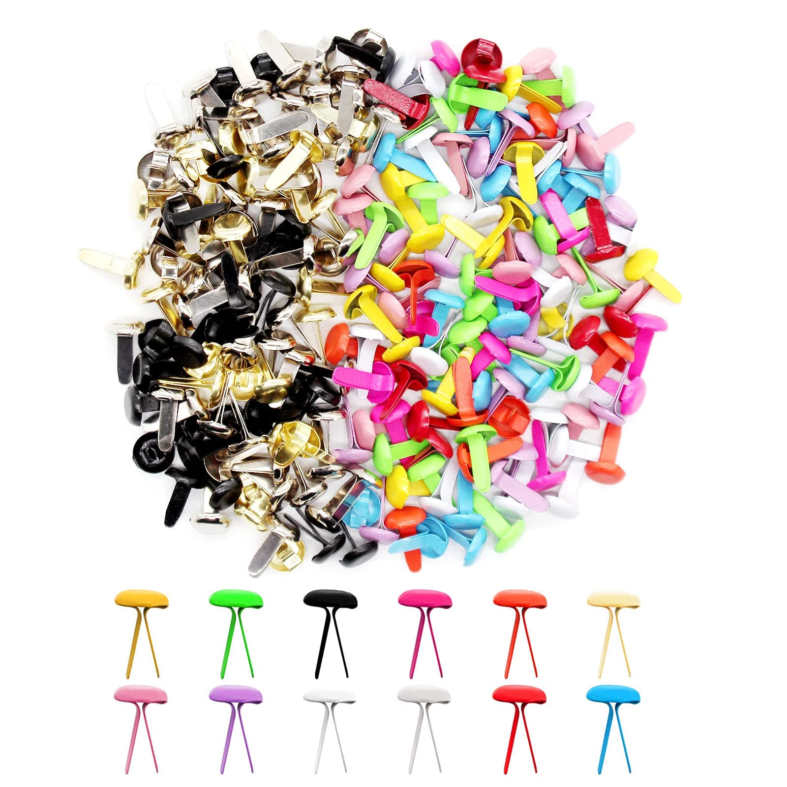Benvo 300Pcs Mini Brads 8x13mm Small Round Split Pins Brass Metal Paper Fasteners Pastel Brads 12 Colors Random Mixed for Scrapbooking Art DIY Craft Paper Project