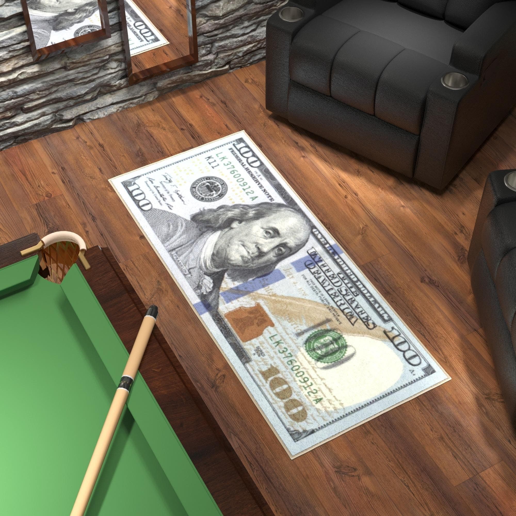 Ottomanson Nylon One Hundred Dollar $100 Bill Print Benjamin Non-Slip Area Rug Runner (22'' x 53'', Multicolor)