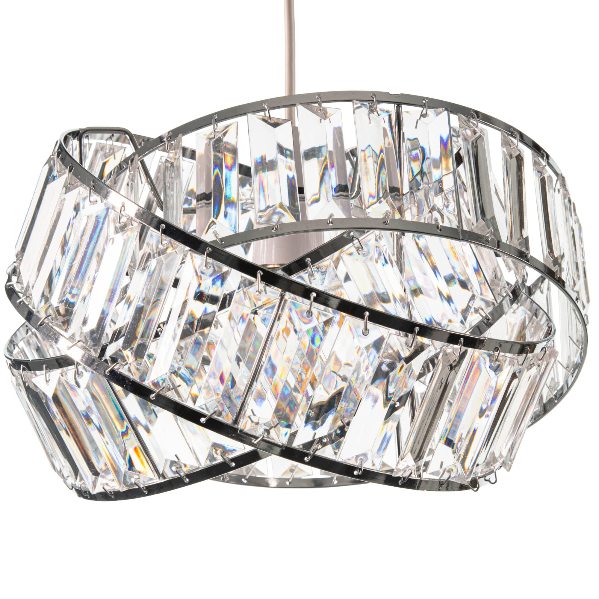 Modern Chrome Light Shade with Clear Acrylic Crystals 19cm x 29cm, Lampshades for Ceiling Lights, Interwoven Rings Pendant Light Shade, Lamp Shades for Bedroom, Living Room, Kitchen, Hallway