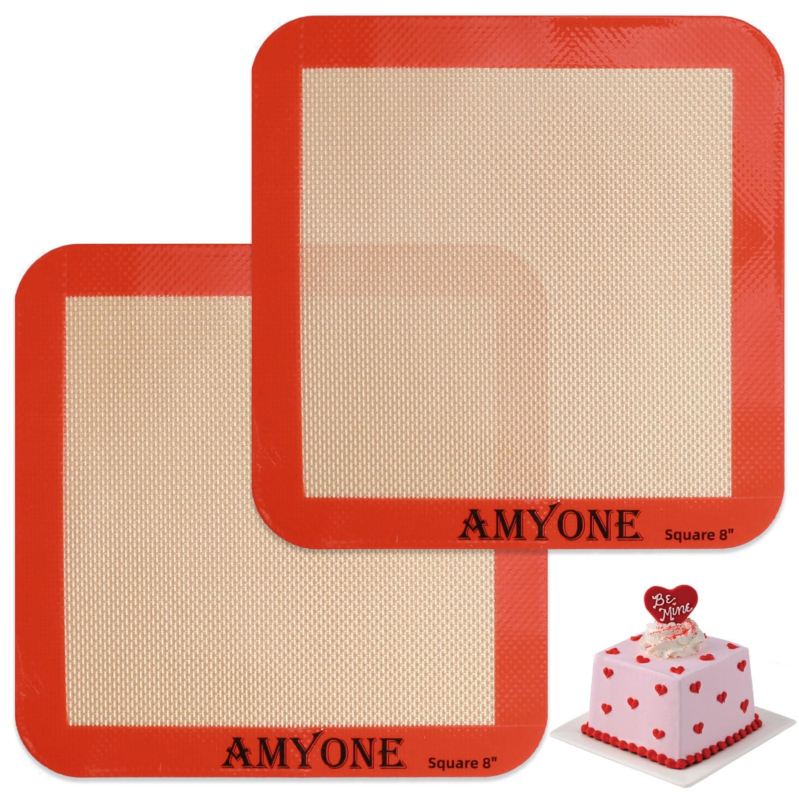 Silicone Baking Mats for 8 inch Square Cake Pan, Non-stick Reusable Cookie Sheet Liner for Baking Pan, Professional Food Grade Oven Liner Sheets Mats for Bread/Toast/Pastry/Cookie/Pie/Pizza 2 PCS 8x8