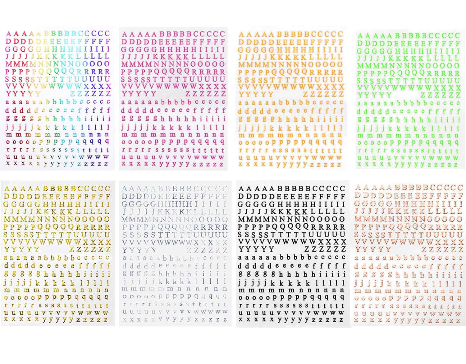 EORTA 8 Sheets 3mm Alphabet Stickers Mini Capital Lowercase Letter Stickers Colorful Plastic Glitter Adhesive Sticker for Nail Art Scrapbook Epoxy Resin Casting Decor DIY Crafts, Multi