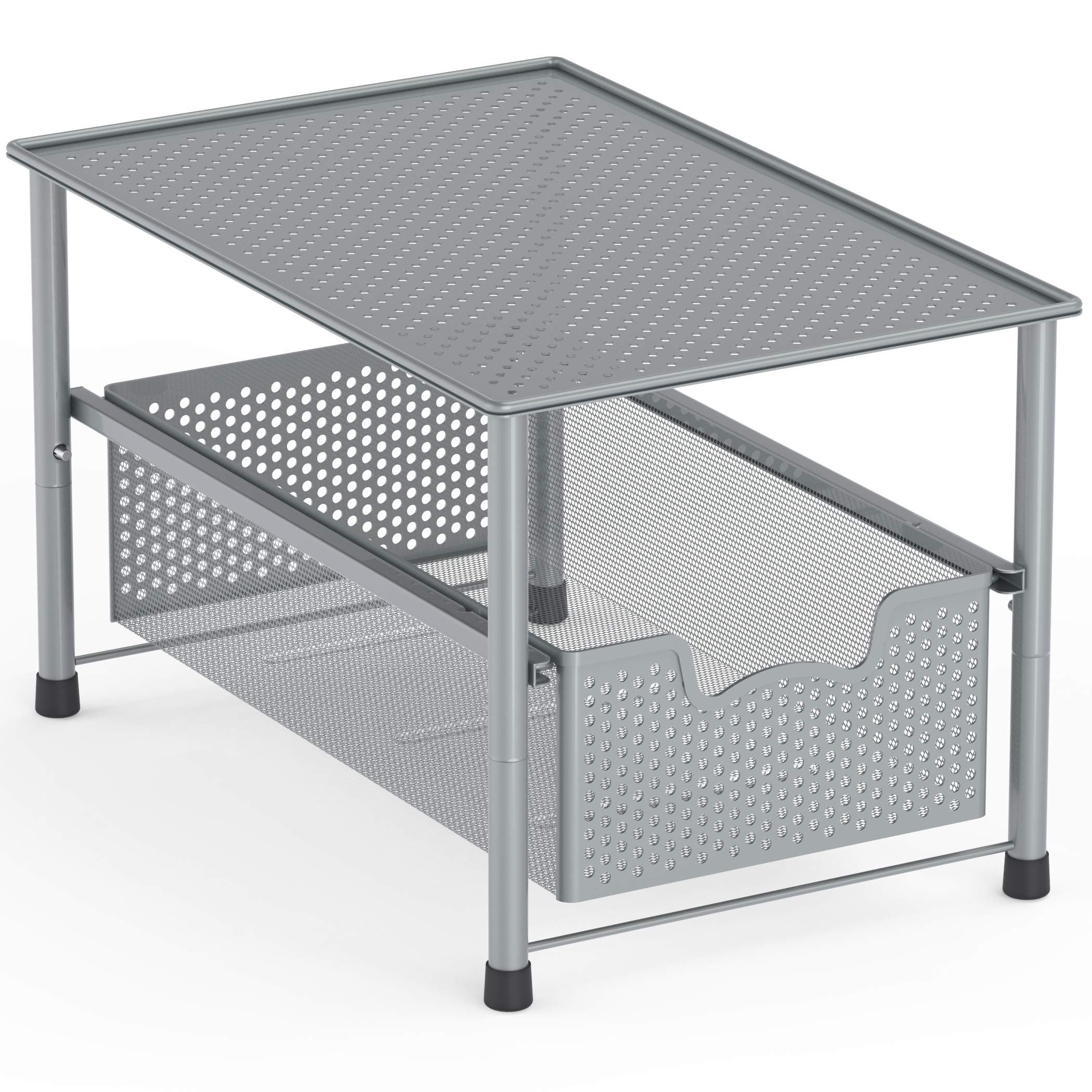 Stackable Under Sink Cabinet Sliding Basket Organizer Drawer, Silver
