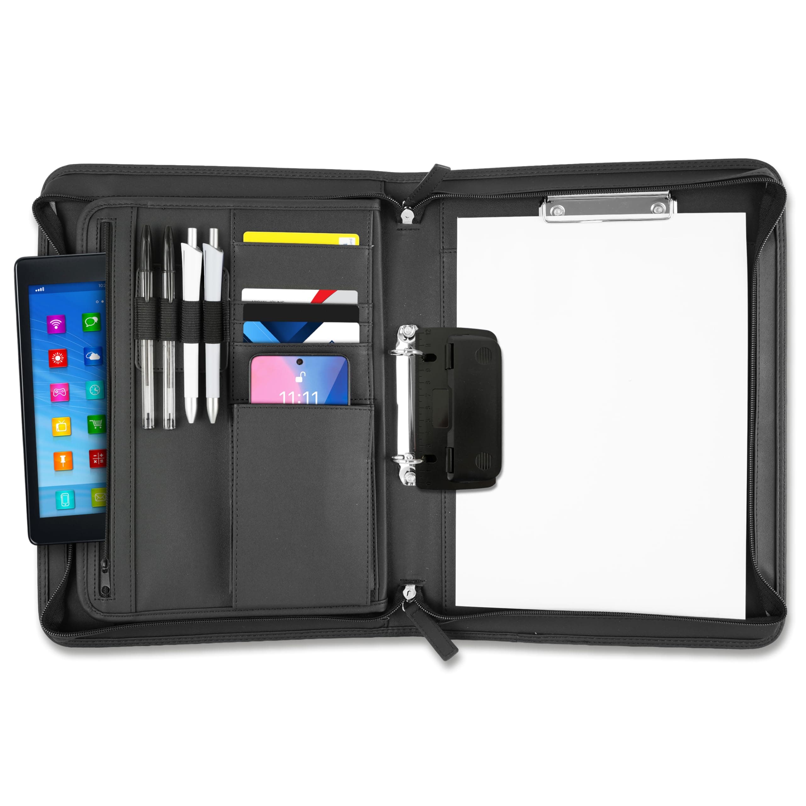 ONVAYA® Conference folder A4 | briefcase | business folder | writing pad | hard-wearing imitation leather | portfolio folder | metal plate for engraving | document folder (black)