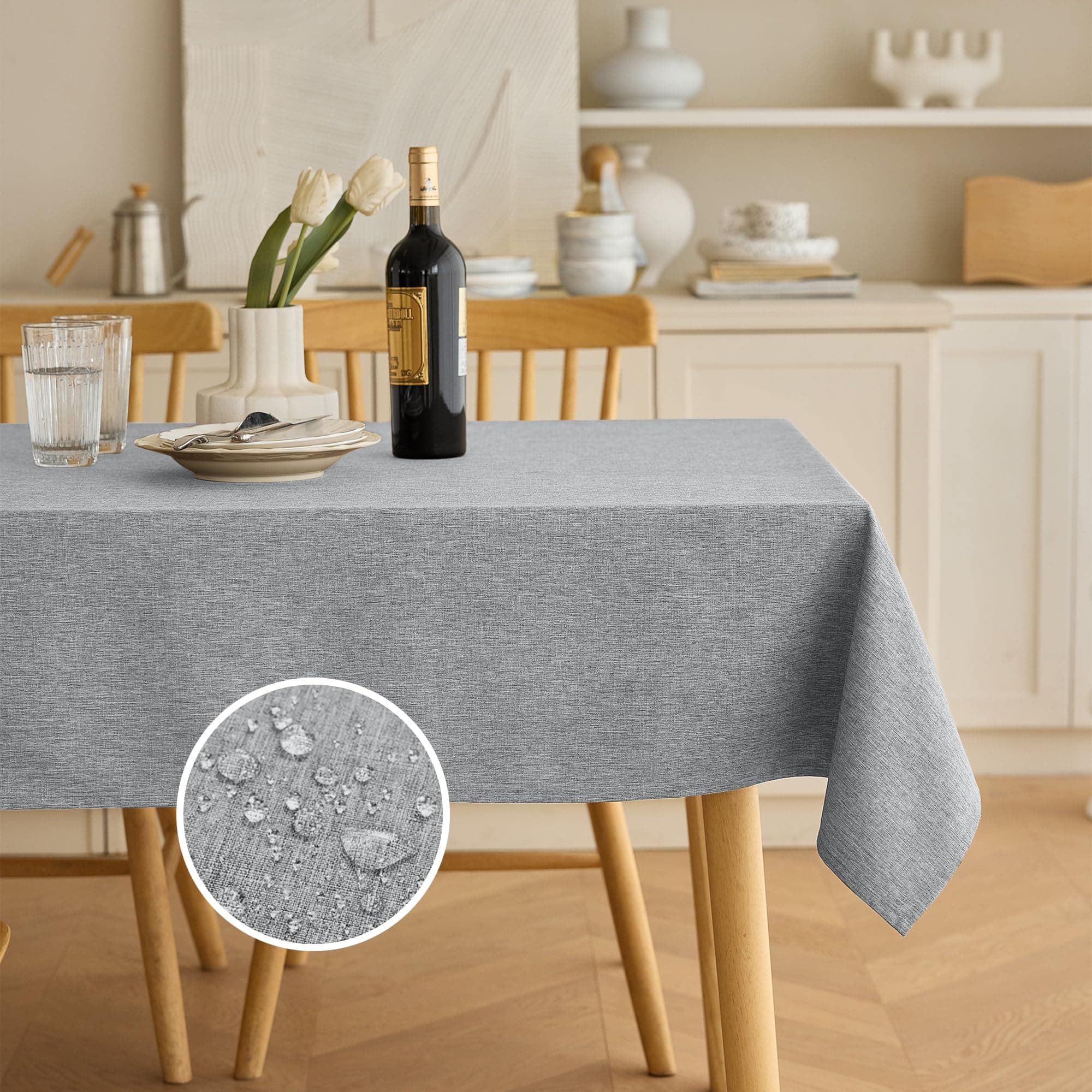 Decorelia Linen Texture Rectangle Tablecloth for Dining Coffee Table, Soft Wrinkle-Free Wipe Clean Table Cloth for Party, Wedding, Outdoor, Easy to Clean(Oblong, 52 x 70 Inch (4-6 Seats), Cool Grey)
