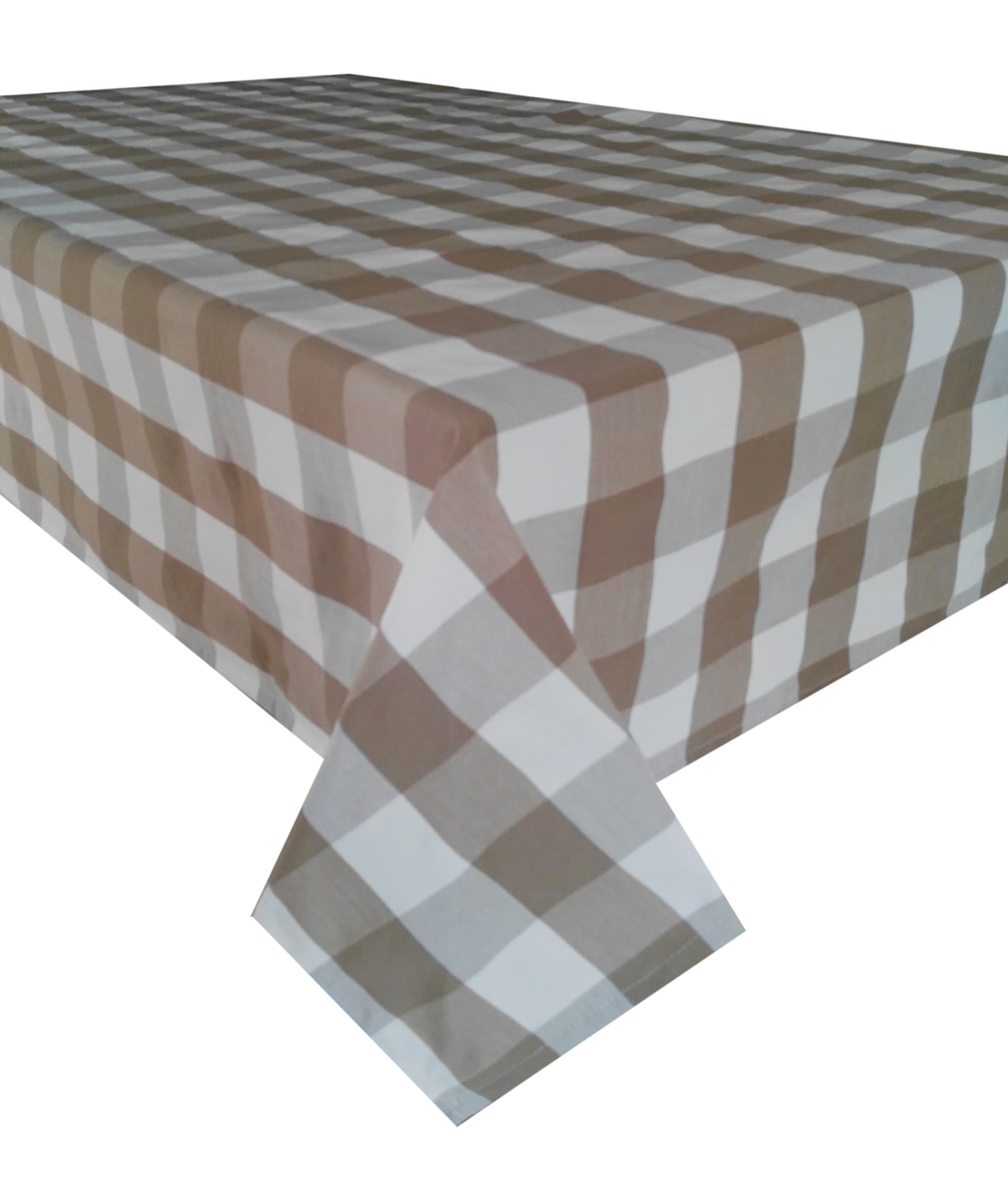 Plaid Rectangle Table Cloth (Tan & White, 57"Wx84"L)