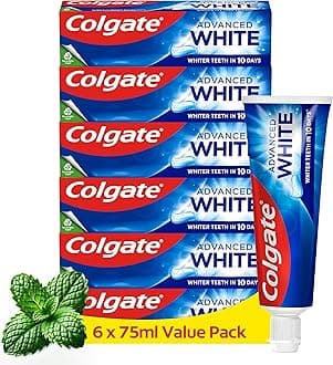 Colgate Advanced White Toothpaste, 6 x Multi Action Whitening Toothpastes with Cavity Protection Fluoride Formula for Whiter Teeth, Bulk/Value Set, 125 ml (Pack of 6)