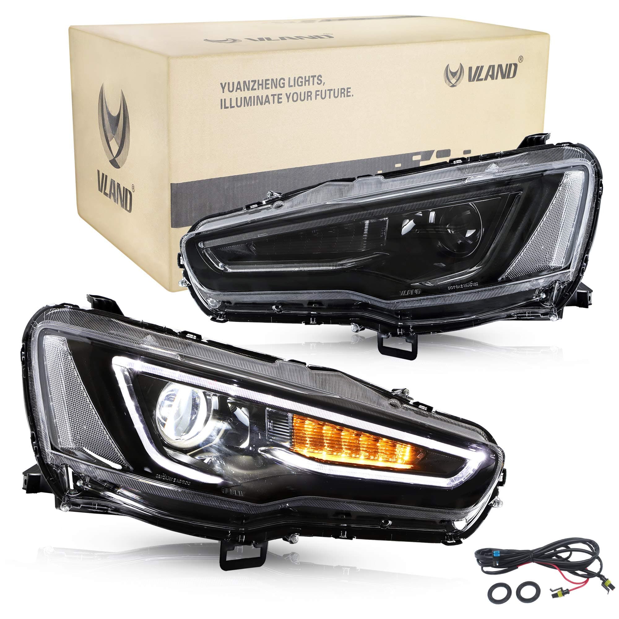 VLAND Headlight for Lancer EVO X 2008 2009 2010 2011 2012 2013-2018 Head Lamp (LHD(Driver is on the left))