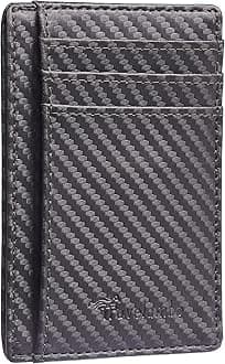 Travelambo Front Pocket Minimalist Leather Slim Wallet RFID Blocking Medium Size - carbon fiber texture gray - One size