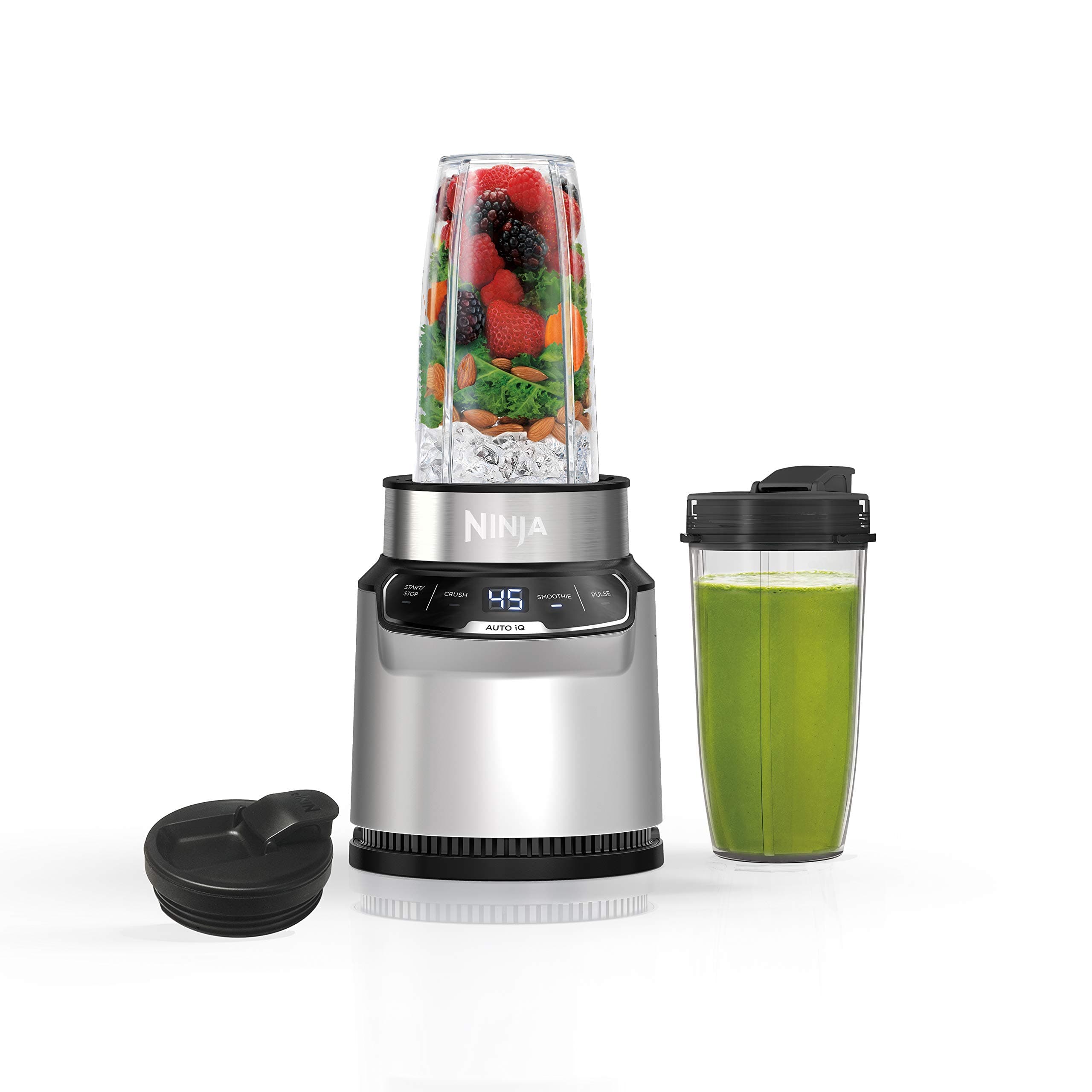 Blender | Nutri Pro | Auto IQ Blend | Smoothies, Shakes, Frozen Drinks, Salsa, Dips | Includes (2) 24 oz. To-Go Cups & Spout Lids | Crushes Ice, Fruit & Veggies |1100 Peak Watt | Silver | BN401