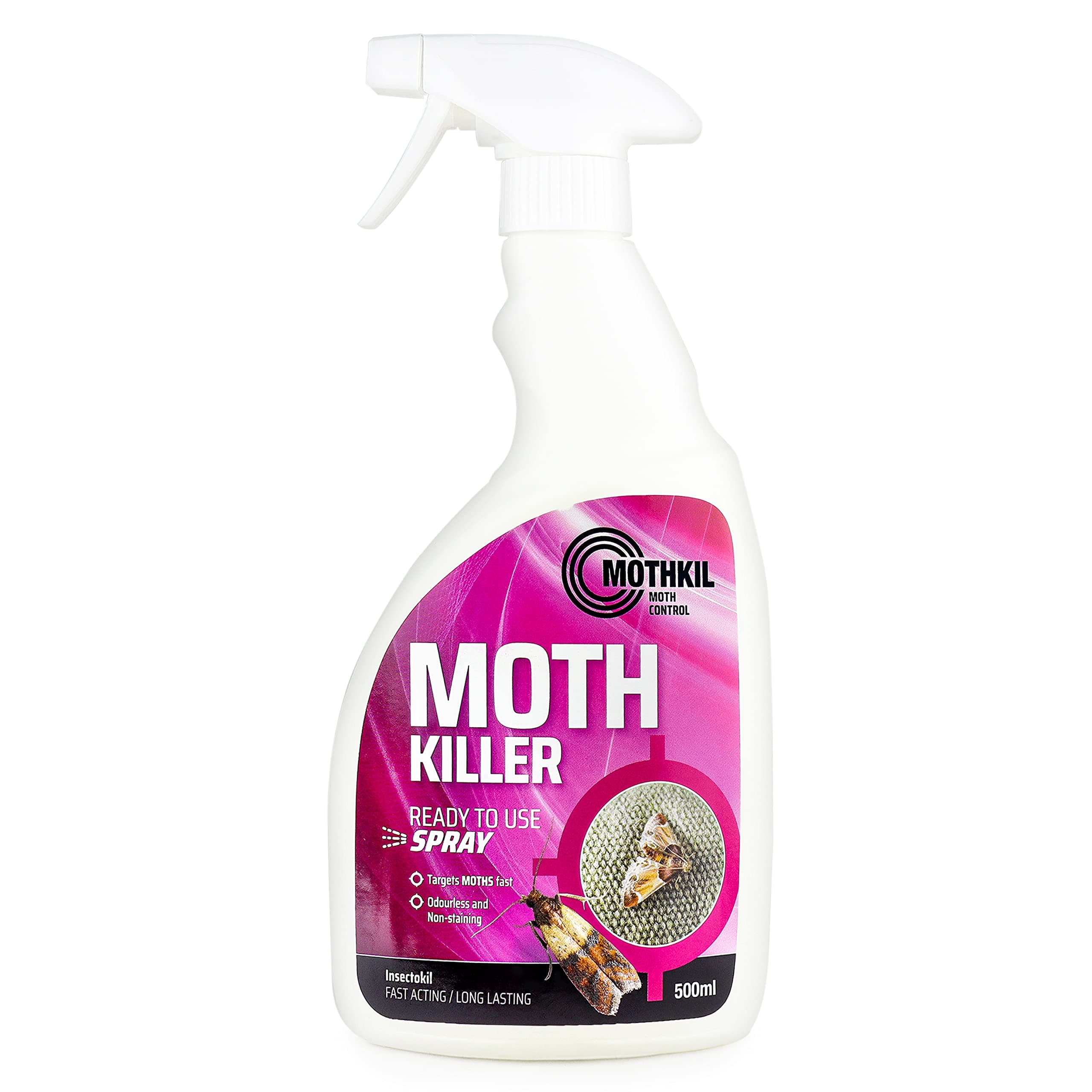 MothKil Moth Killer Spray - Fast Acting Moth Repellent Killer Spray For Carpet, Wardrobe & Home | Kills Moths On Contact | Non-Staining & Odourless Ready To Use Spray - 500ml