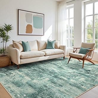 Area Rugs 6x9 for Living Room Bedroom, Modern Splash Abstract Machine Washable Rug, Large Soft Low Pile Floor Cover with Non Slip Backing for Dining Room, Teal Green