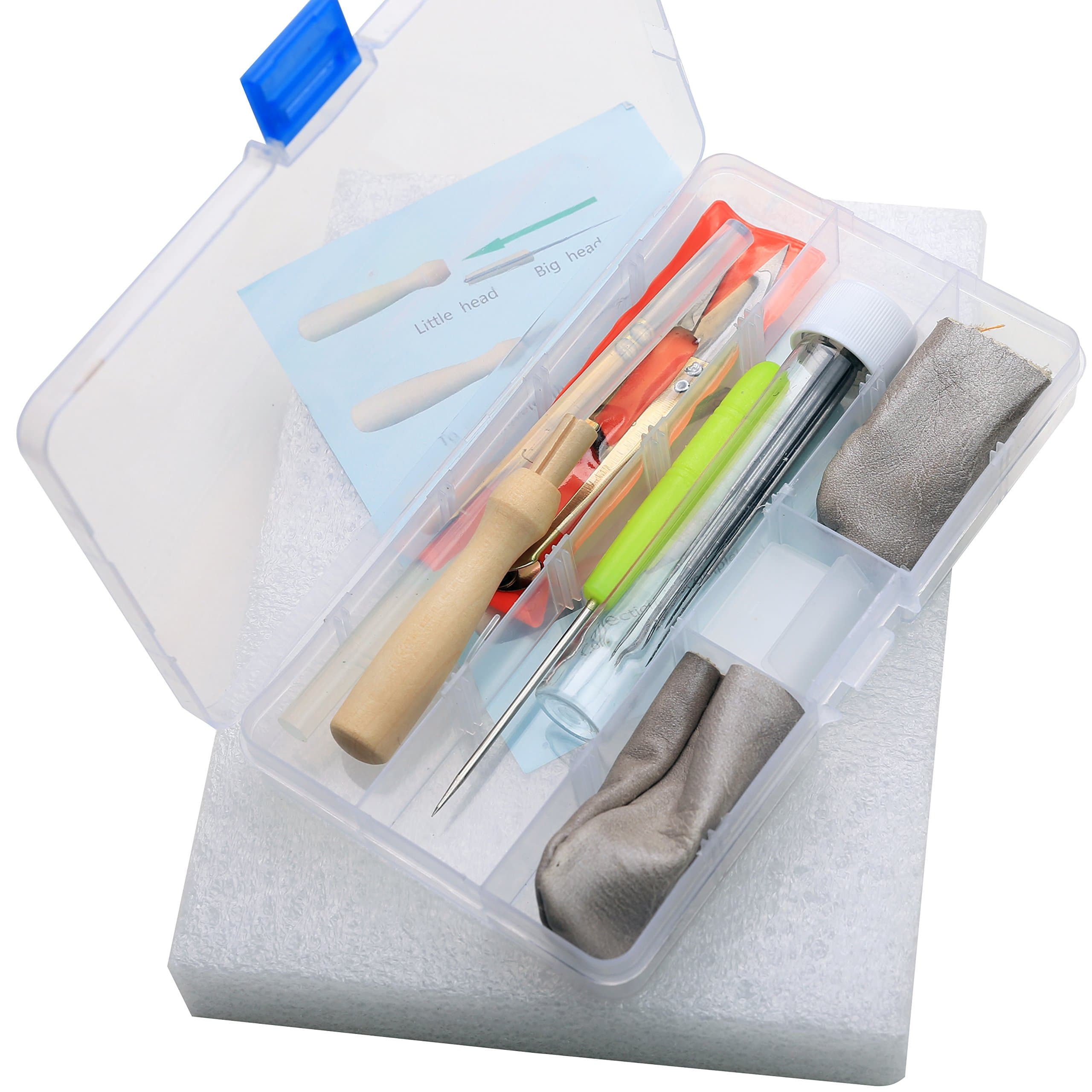 QUEENTI Needle Felting Craft Kit Set Wool Felt Tools with Foam Mat + Wooden Felting Handle + 9 Needles + Scissors + Awl + Finger Stall + Glue Stick