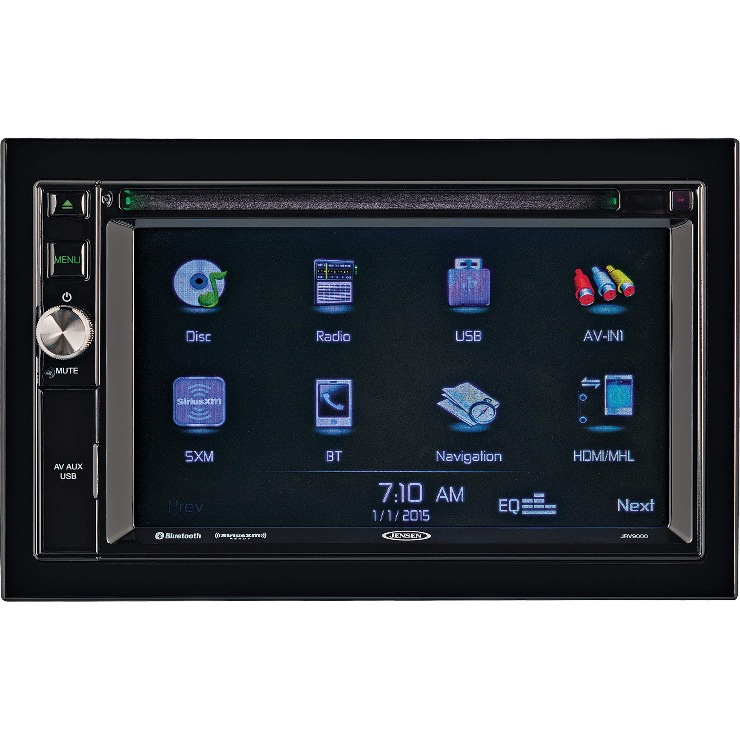 Jensen JRV9000R Touchscreen Multimedia Navigation System, Electronic AM/FM Tuner with RBDS, DVD/CD/MP3/WMA Playback, Built-in Bluetooth with External Microphone, Built-in GPS Navigation and Mapping