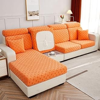 Jacquard Sofa Cushion Cover Couch Seat Covers Sofa Seat Cushion Slipcovers Sofa Cover, Plush Winter Warm High Stretch Fabric Washable Summer Furniture Protector (Orange,Large Headrest)
