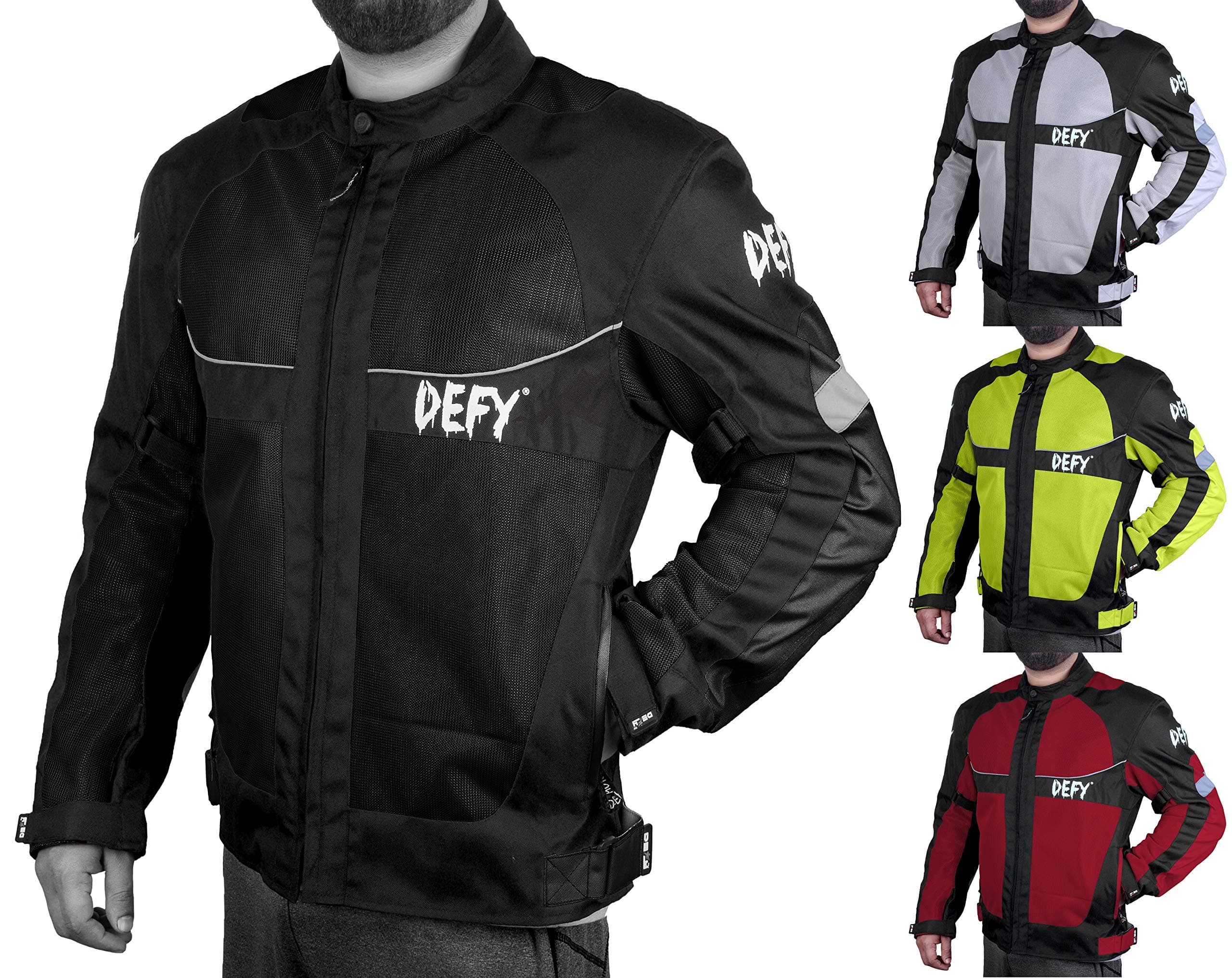 DEFY Motorcycle Jackets for Men’s Mesh Durable CE Armoured Summer Motorcycle Jacket (Black, Small)