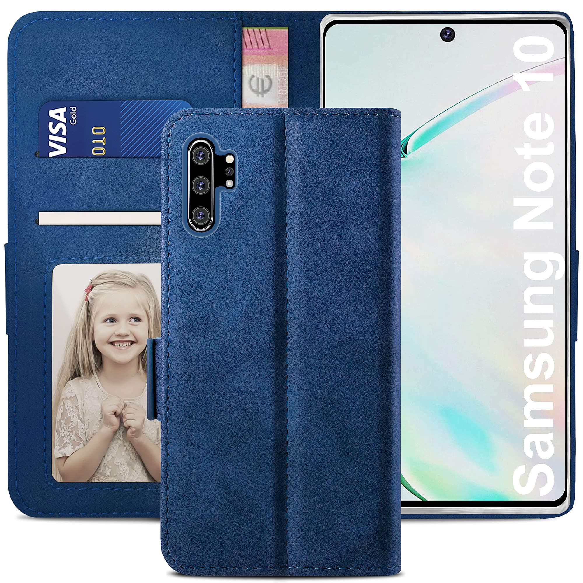 YATWIN Compatible with Samsung Galaxy Note 10 Plus Case, Flip Wallet Leather Case with Card Slot and Shockproof Function Kickstand Phone Cases Cover for Samsung Note 10 + - Blue