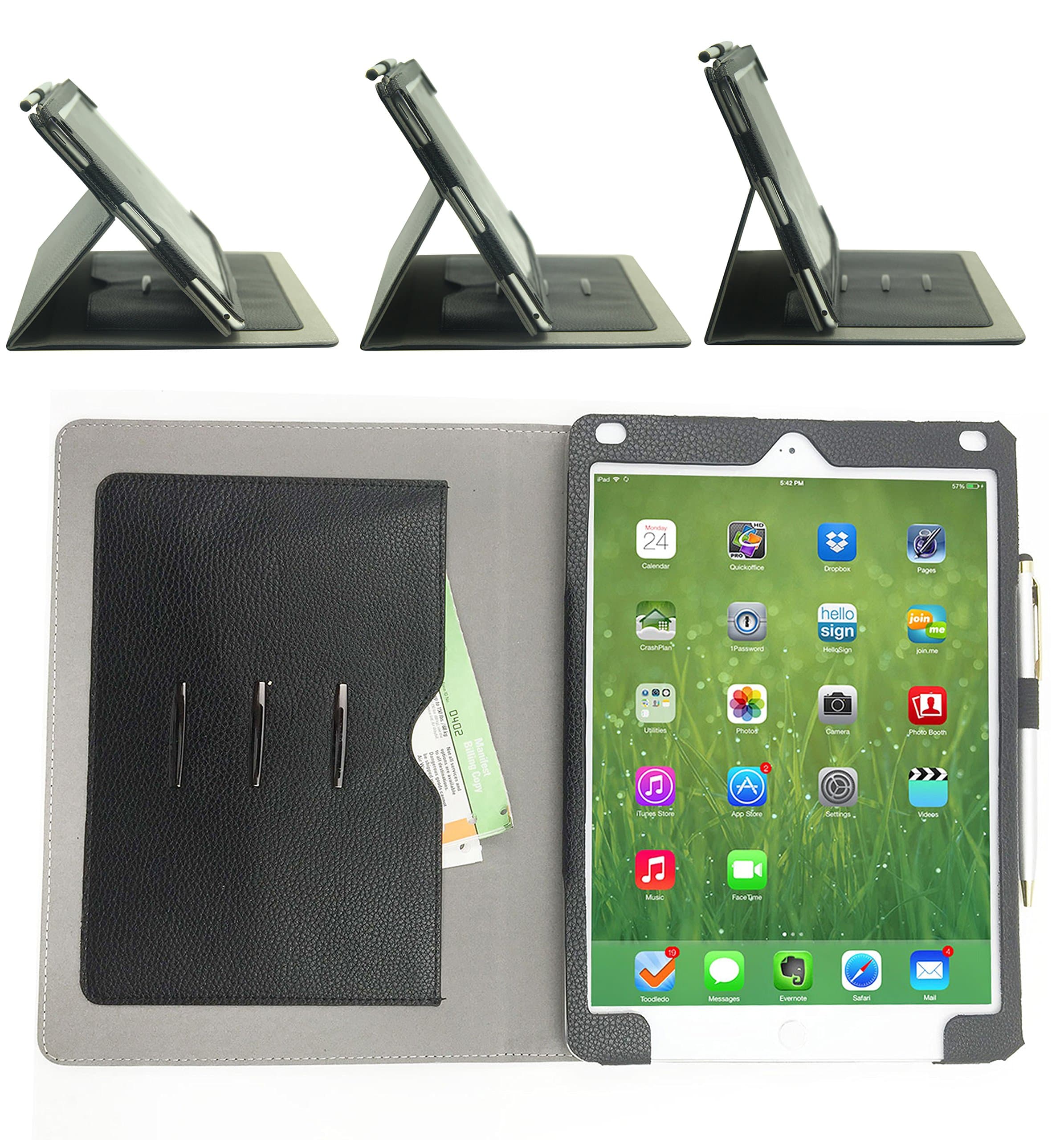 New iPad 9.7 inch 2018/2017 Case Stand Folio Case Cover with Multiple Viewing Angles, Also Fit iPad Air 2 / iPad Air, Doucument Card Pocket, Stylus Pen Free, Auto Sleep/Wake (Black)