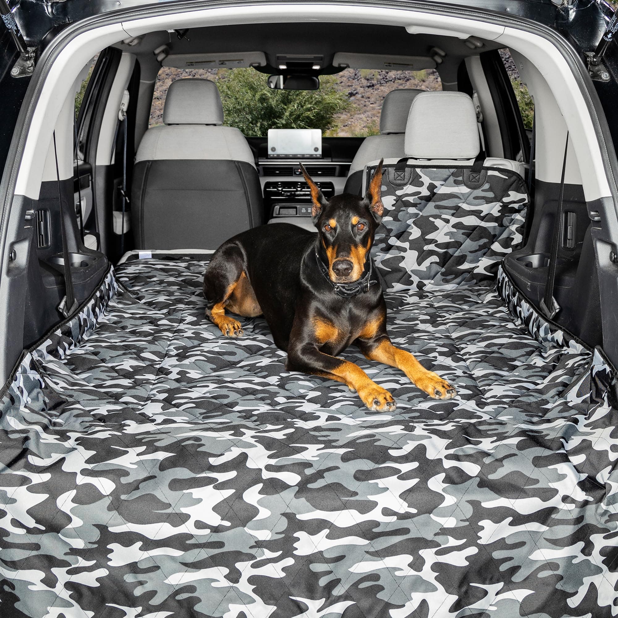 4Knines Split Cargo Liner for SUV – for Dogs & Pets, Heavy-Duty, Waterproof Trunk Mat & Cargo Cover – Fits 60/40 Split Bench & Armrest Pass-Through – Machine Washable, Non-Slip (Extra Large, Camo)