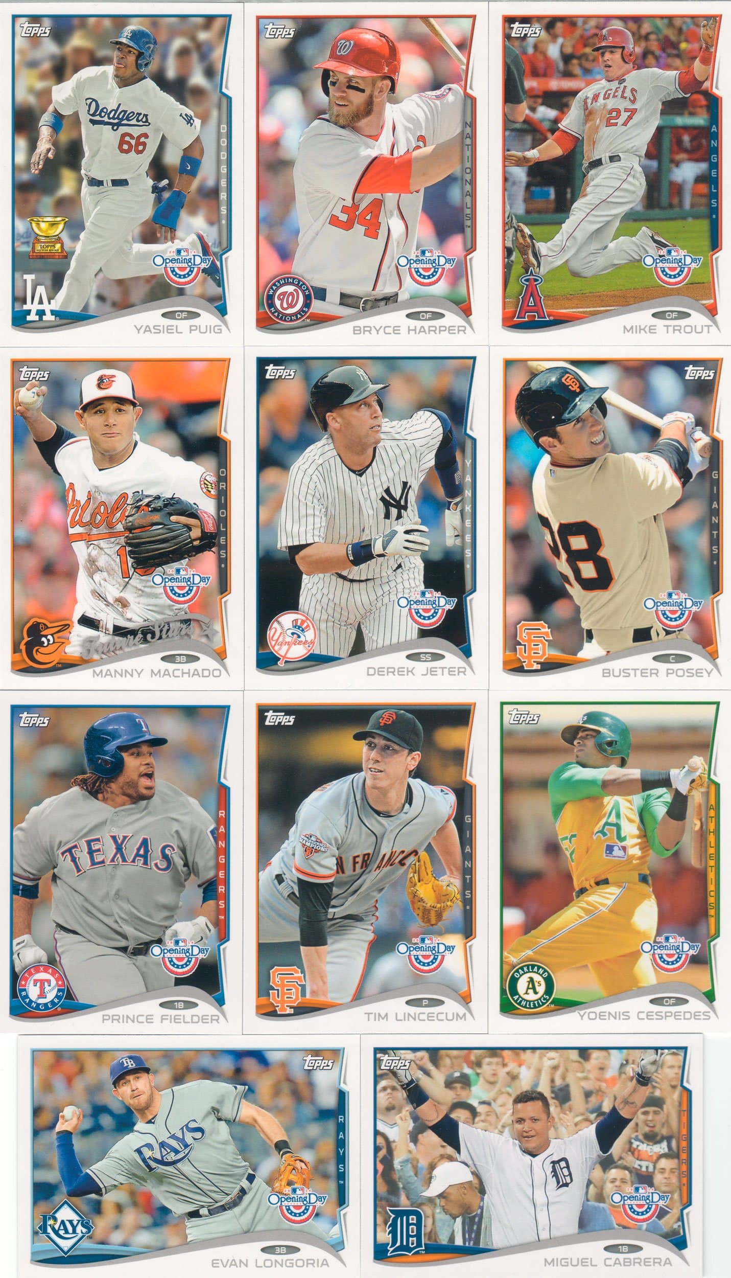 2014 Topps Opening Day Baseball Series Complete Mint Hand Collated 220 Card Set with Derek Jeter, Mike Trout, Bryce Harper Plus