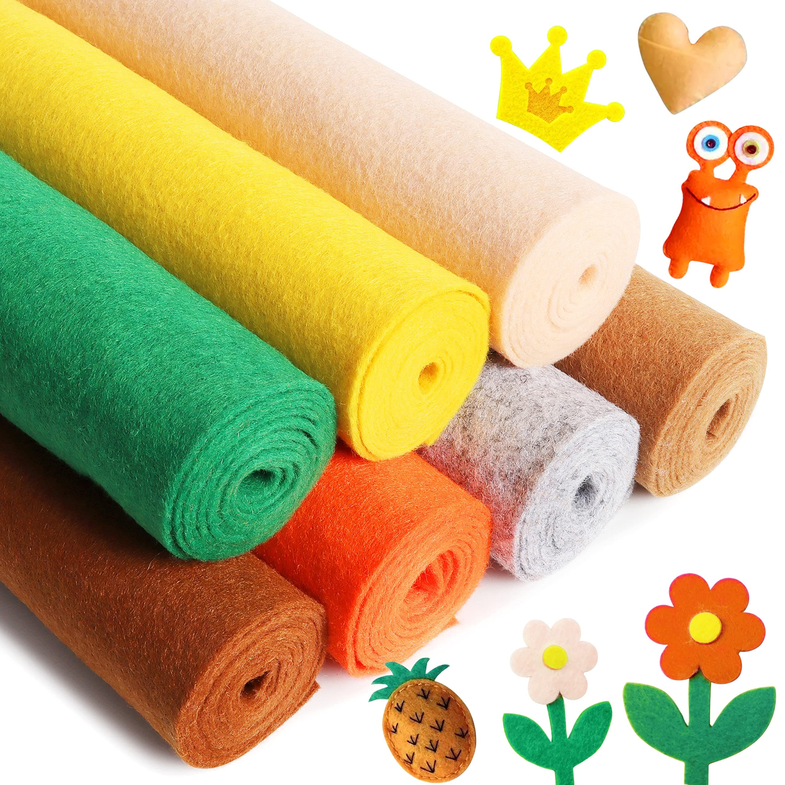 ZAIONEFelt Fabric Sheets Bundle: Autumn Fall Color Soft 7 Rolls 21x90cm Assorted Color Craft Fabric for DIY Craftwork Sewing Patchwork