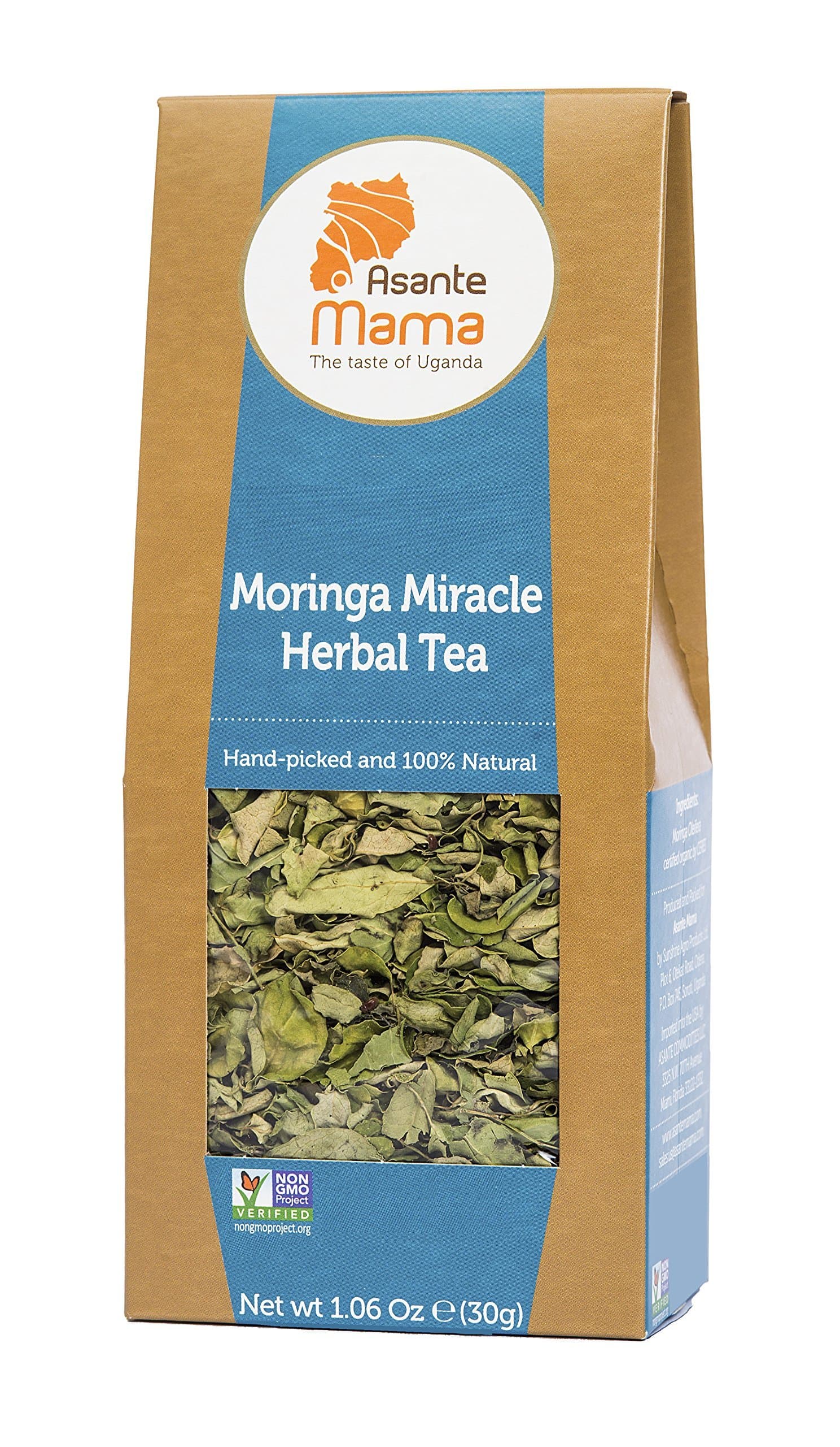 Asante Mama Premium Non Gmo Moringa Oleifera Miracle, Drumstick Tree Herbal Tea, Detoxing, Healthy And Energy Booster, 92 Health Benefits, 46 Antioxidants