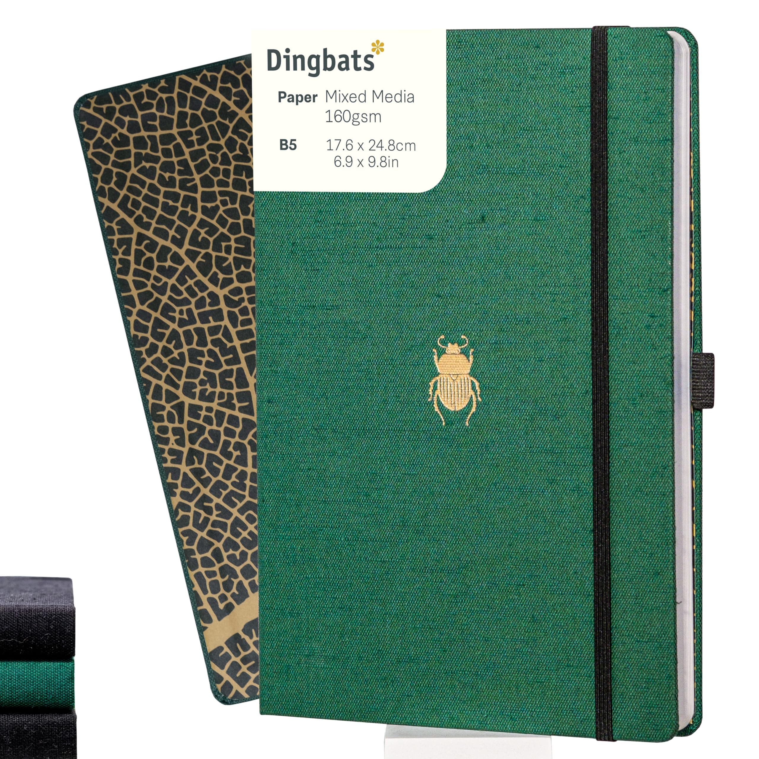 Dingbats* Pro Dotted Large B5 Notebook - Textile Cover, Thread-Bound Writing Journal - for Work, Travel - Pocket, Elastic Closure, Bookmark