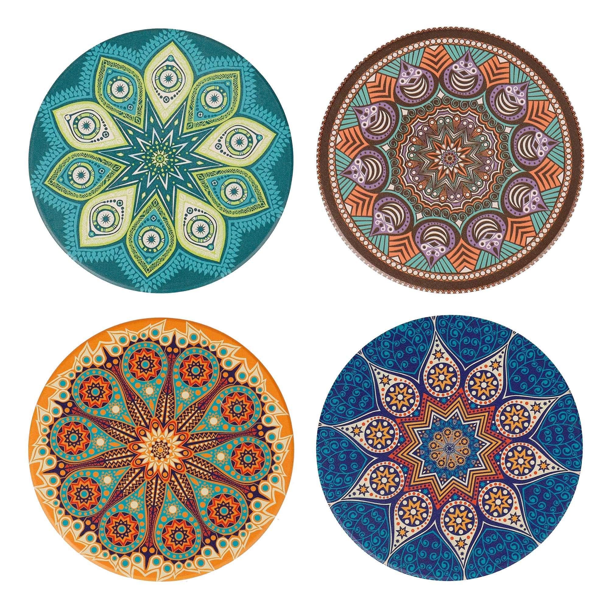Drink Coasters Pack of 4 Absorbent Ceramic Coasters with Cork Base Coffee Mug Place Mats Set for home office bar 4" (Bohemia Style)