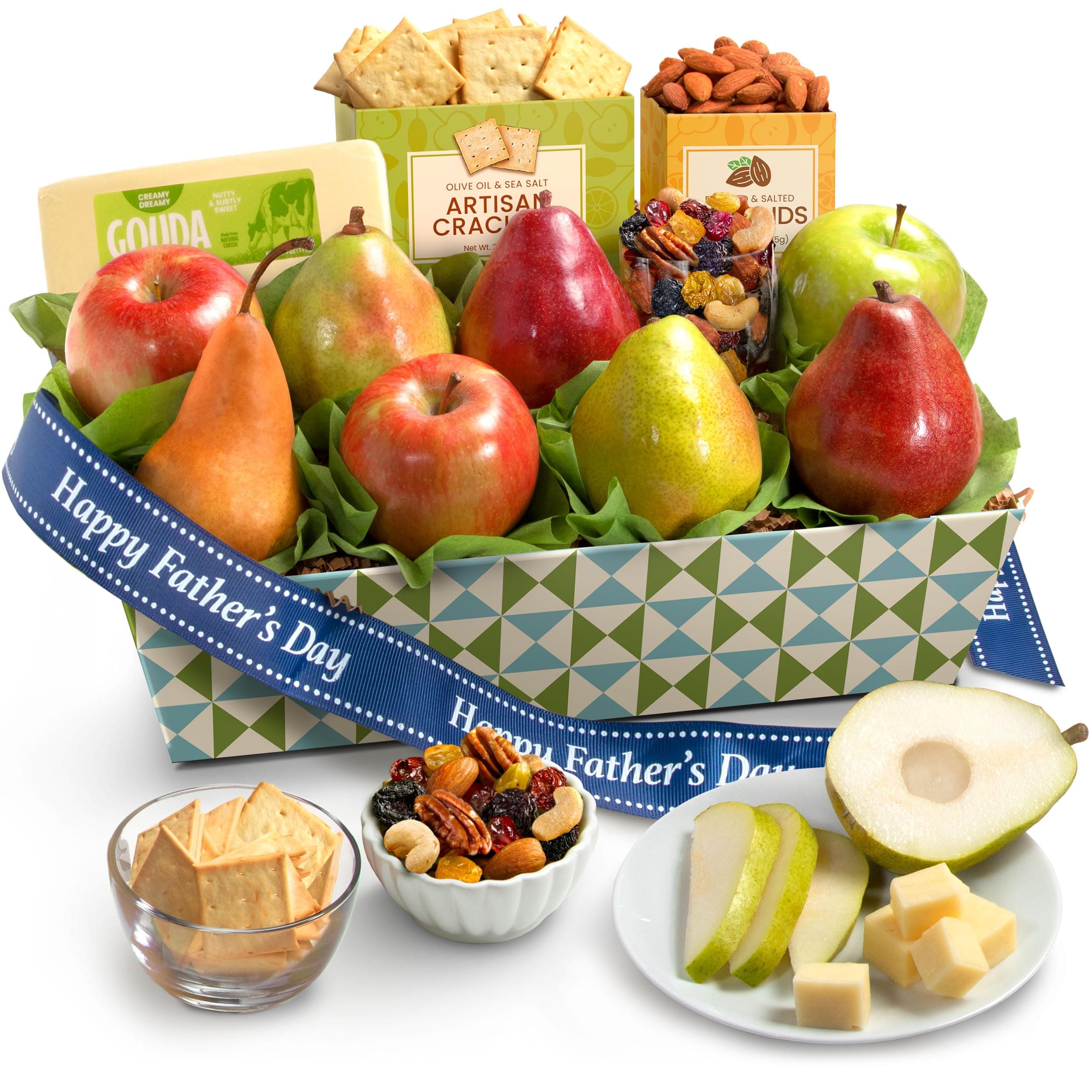 A Gift Inside Father's Day Classic Fresh Fruit Basket with Crackers, Cheese and Nuts