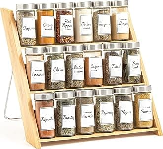 Orii 18 Jar Bamboo Compact Spice Rack with Spices Included & 5-Year Free Spice Refill Program for Countertop or Kitchen Drawer with Glass Jars