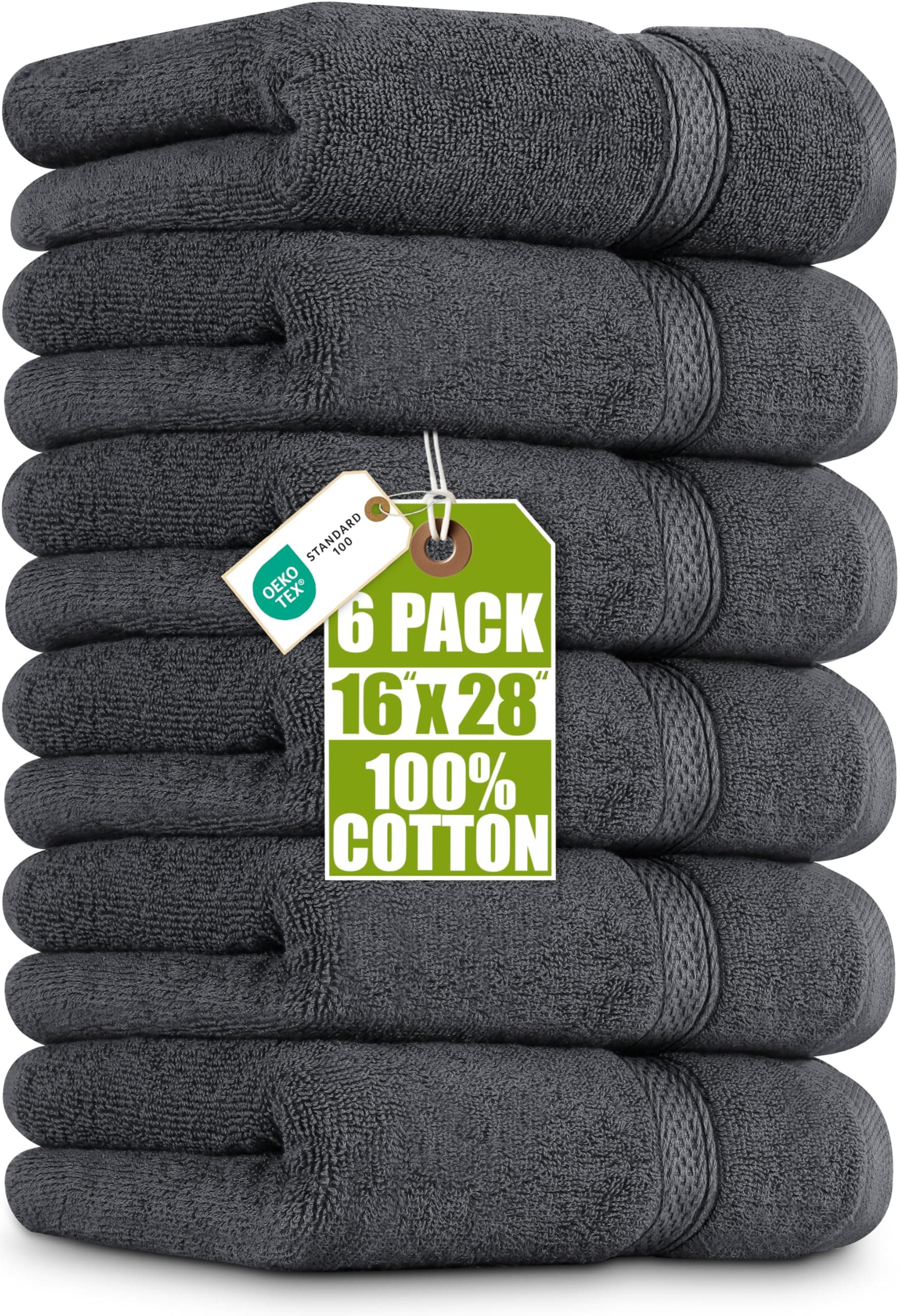 Utopia Towels Premium Grey Hand Towels - 100% Combed Ring Spun Cotton, Ultra Soft and Highly Absorbent, 600 GSM Extra Large, 6-Pack
