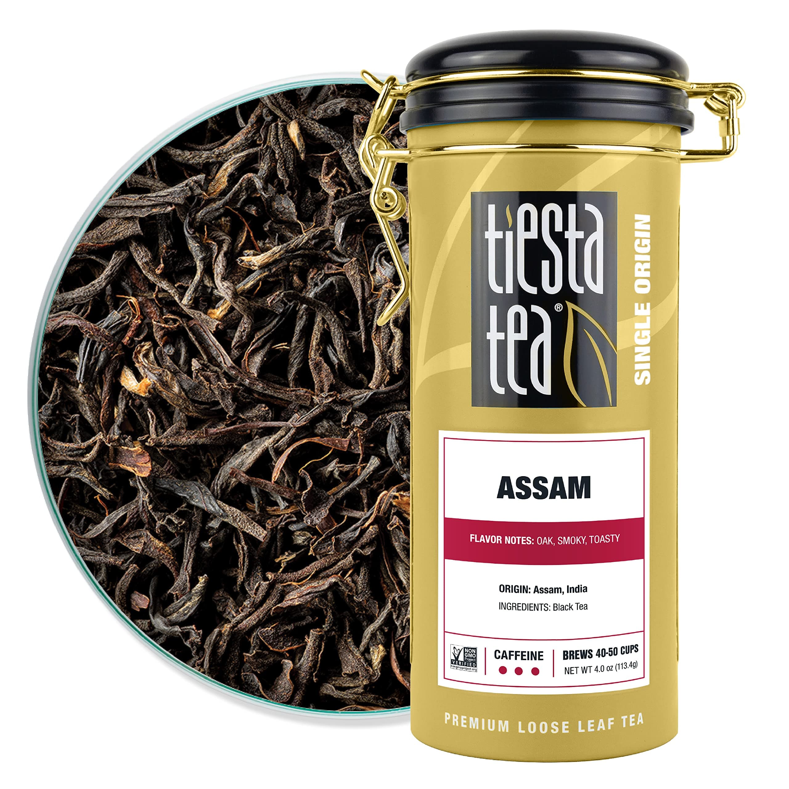 Tiesta Tea - Assam Black Tea, Loose Leaf, Single Origin Premium Black from India, High Caffeinated, Make Hot or Iced & Brews Up to 50 Cups, Pure Unblended, 4oz Refillable Tin