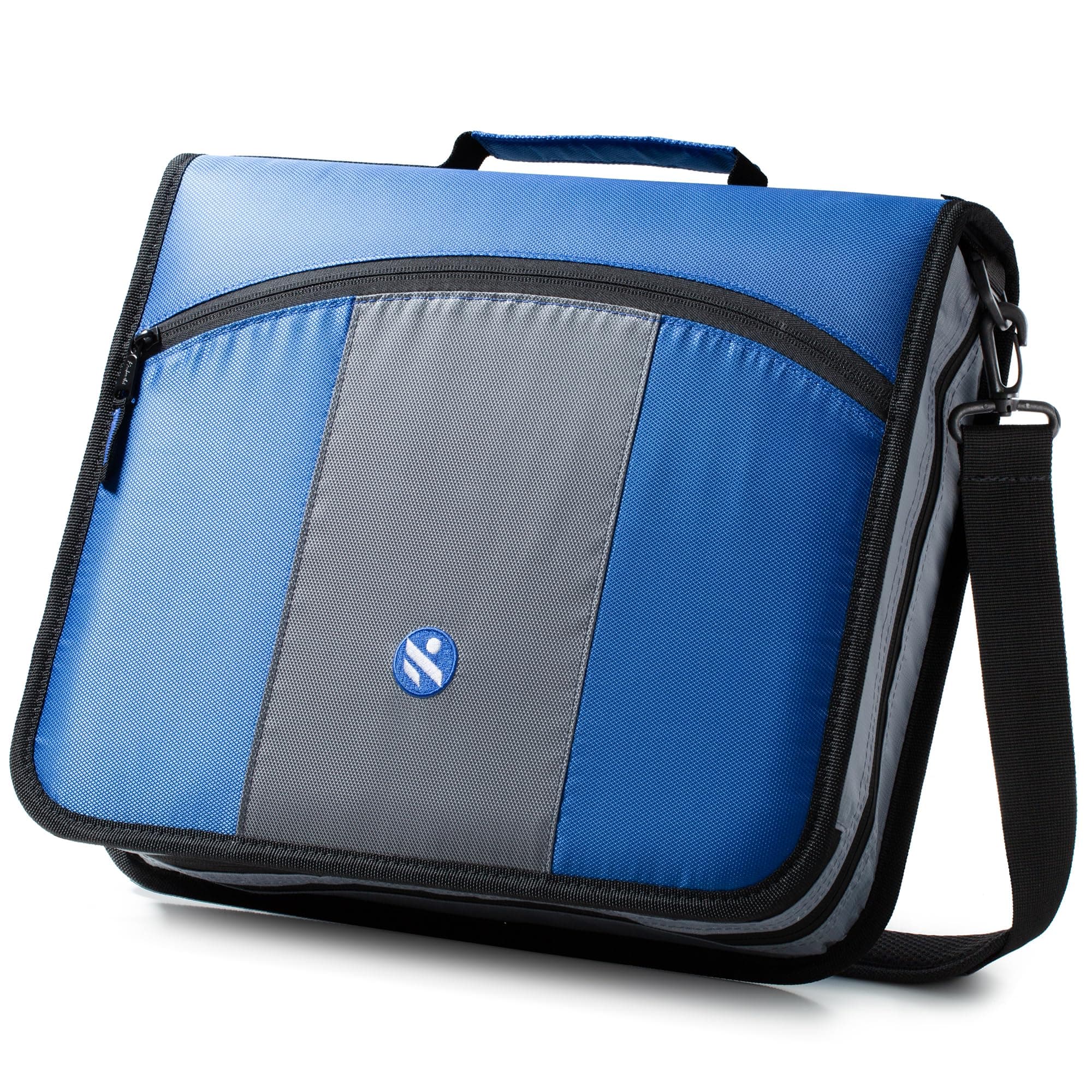 3-Inch Zipper Binder, Round Ring Binder with Handle and Shoulder Strap, Blue