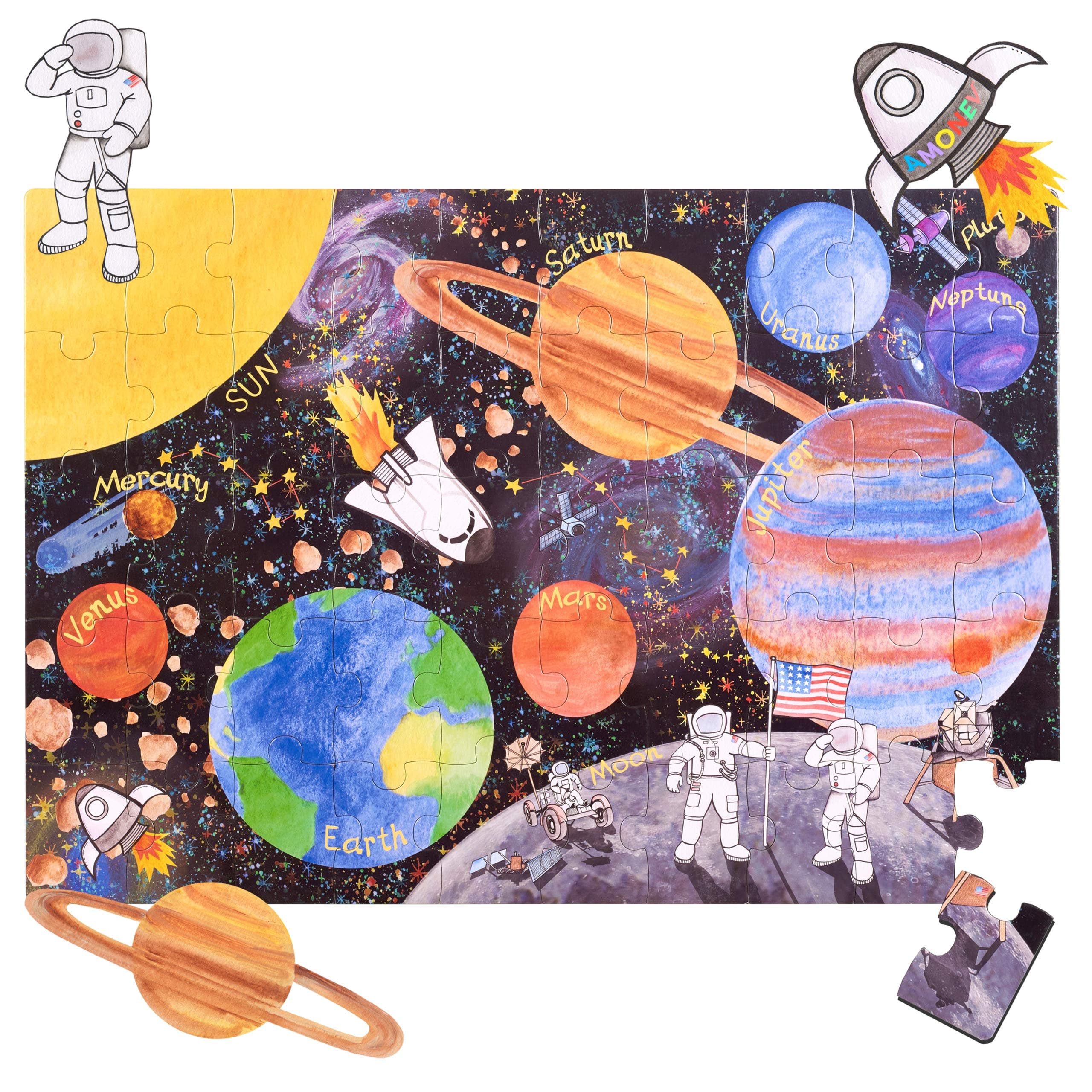 Amonev Solar System Space floor puzzles for both table and floor with extra thick pieces (Space Puzzle),Multicolor,AMGUSSPCEMAPTBLPZLE01
