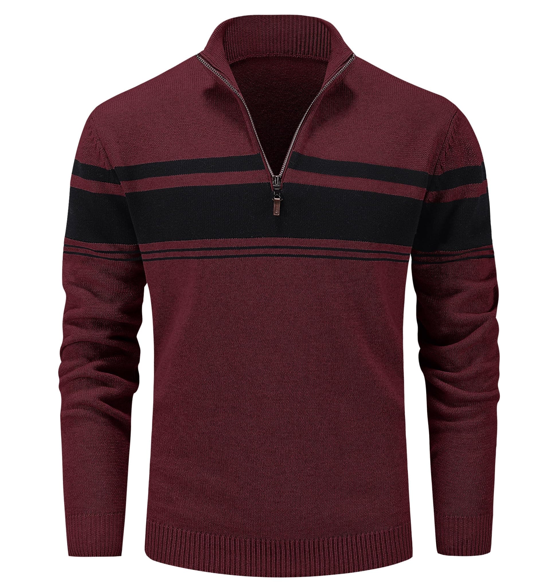 Men's Sweaters 1/4 Zip Cotton Sweater Pullover Polo Sweaters Striped Fall Winter Warm Sweatshirts