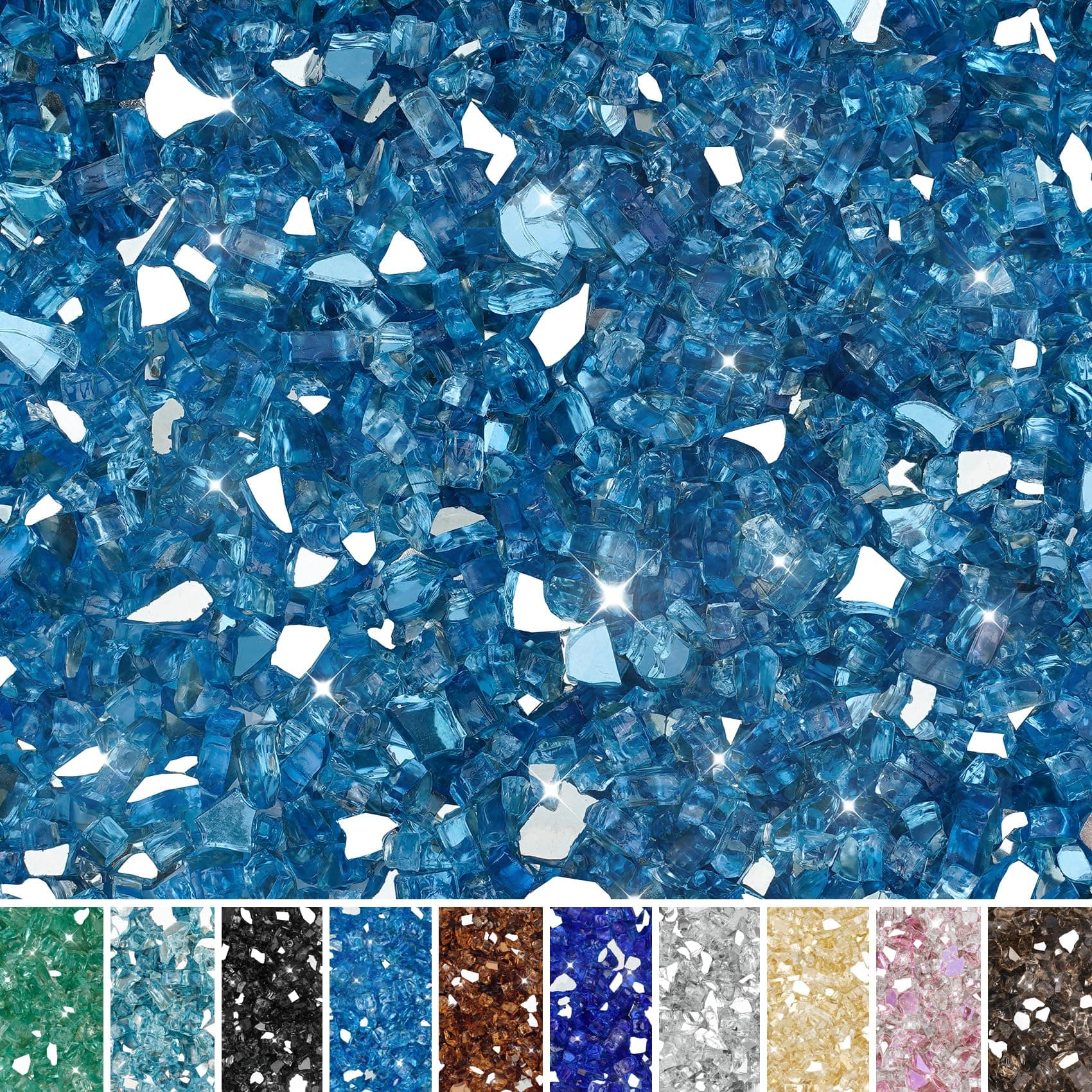 Skyflame 10-Pound Fire Glass for Fireplace Fire Pit and Landscaping, Pacific Blue Reflective, 1/4-Inch