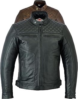Mens Leather Motorcycle Jacket - Touring Motorbike Jacket With Genuine Biker CE Armour (EN 1621-1) Protection Quilted Diamond Stitched Design - Black - M