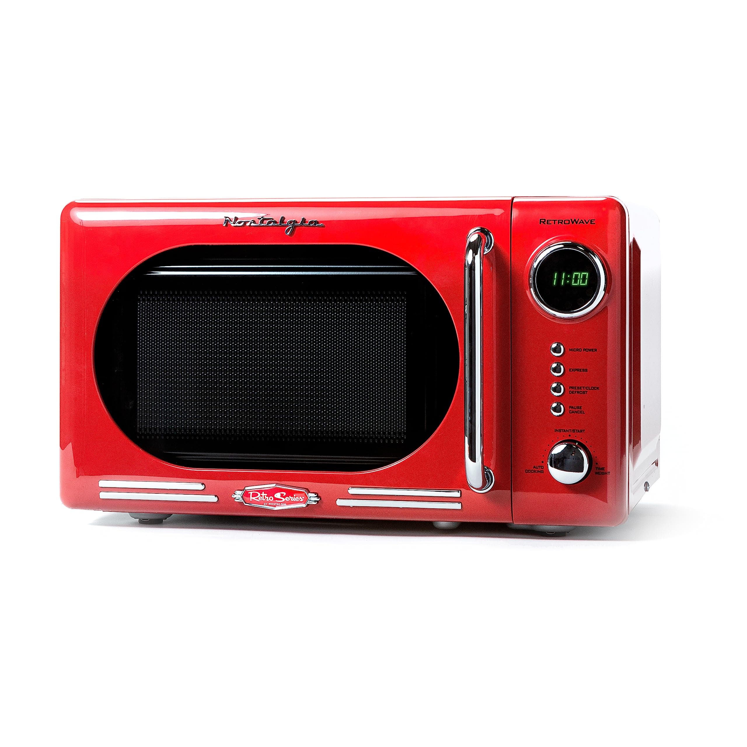 Retro Compact Countertop Microwave Oven - 0.7 Cu. Ft. - 700-Watts with LED Digital Display - Child Lock - Easy Clean Interior - Red