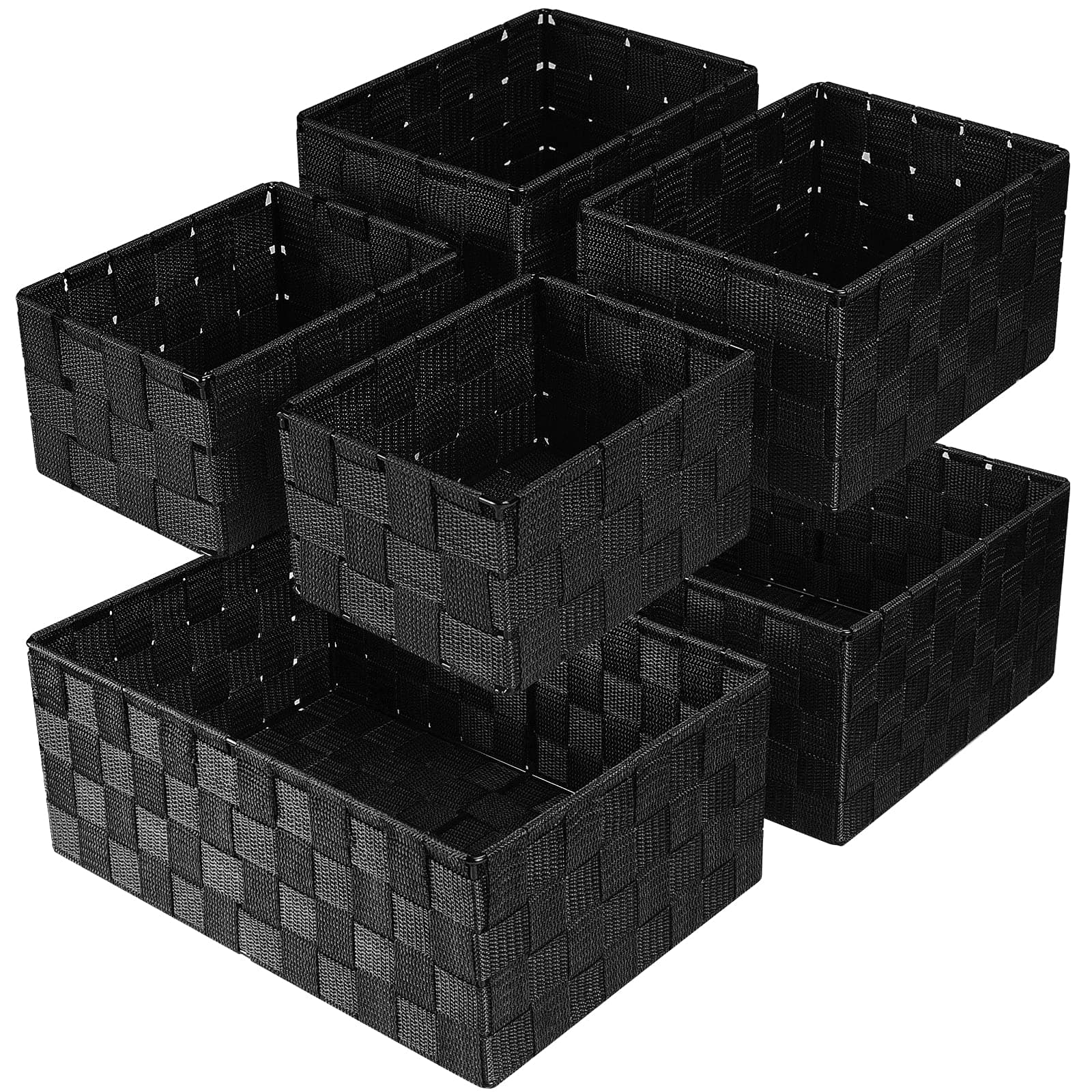 Uvellgift Woven Storage Baskets, Storage Bins, Cube Basket Container Baskets Storage Boxes Organizers for Clothes /Shelves/ Closet, Set of 6 (Black)