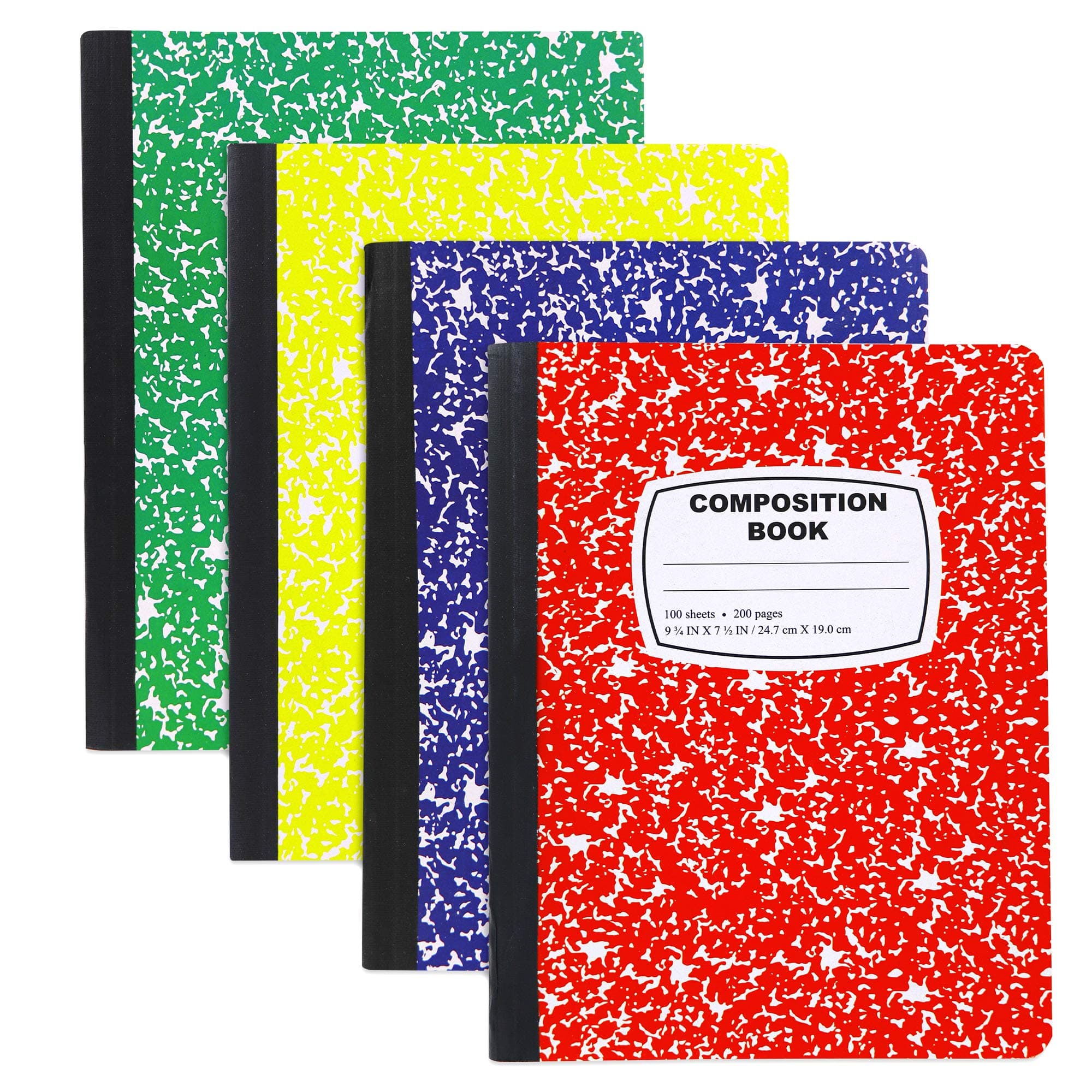 Emraw Marble Style Colored Cover Composition Book with 100 Sheets of Wide Ruled White Paper - Set Includes: Red, Green, Purple, Blue, Marble Covers (Random 8 Pack)