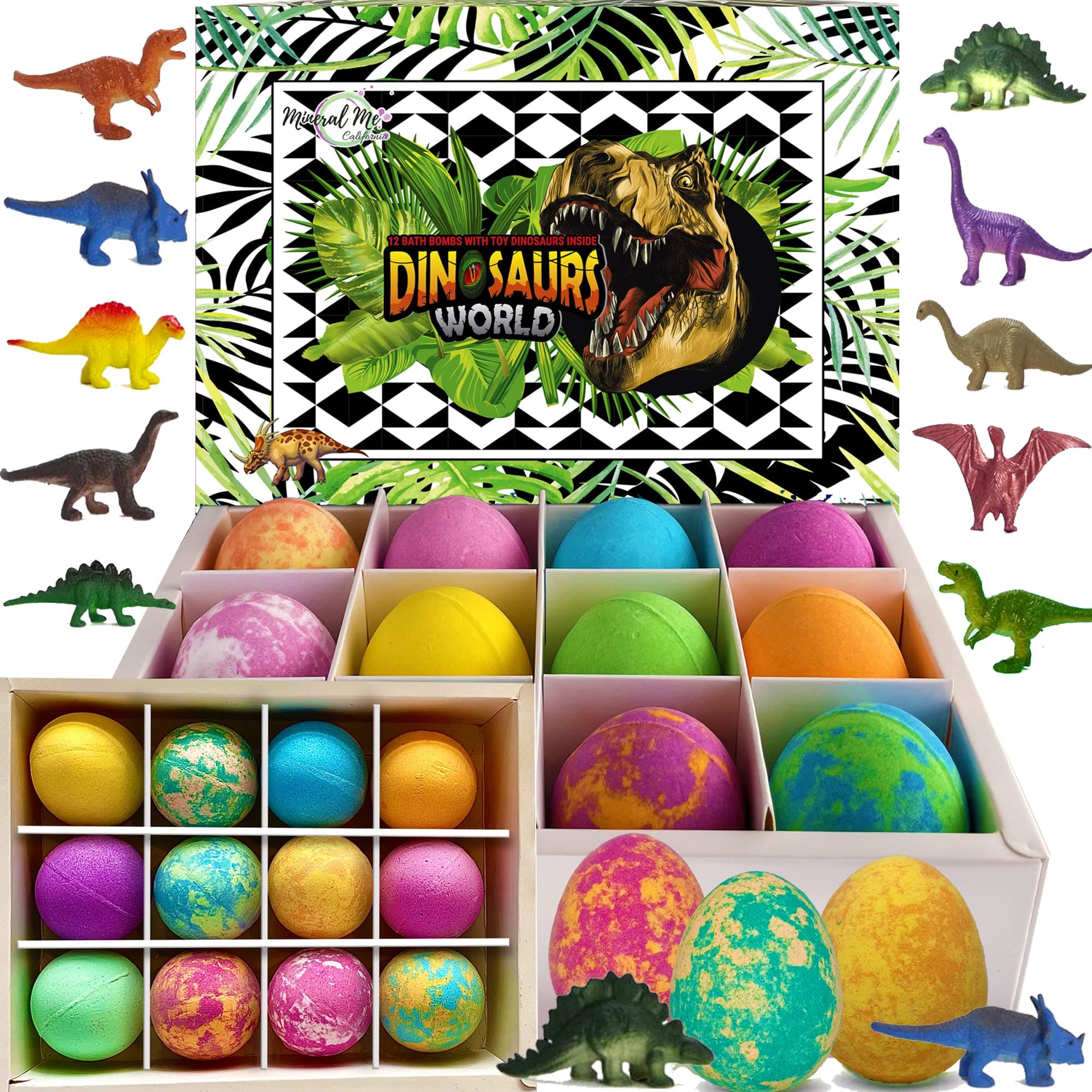 Bath Bombs for Kids with Surprise Inside - 12 Dinosaur Bath Bombs with Toys, Organic Colorful Bubble Bath Fizzies, Dino Egg Bath Bomb w/Rich Bubbles, Birthday Gifts for Kids, Boys, Girls