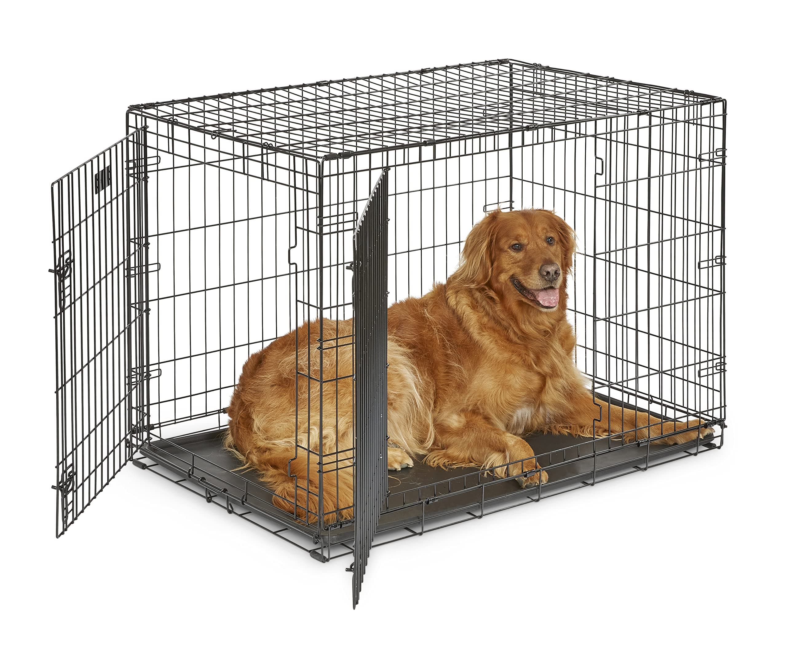 MidWest Homes for Pets 42-Inch iCrate for Large Breeds, 71-90 lbs, Double Door Folding Dog Crate with Divider Panel, Leak-Proof Tray & Secure Latches, Portable, Durable & Easy to Assemble