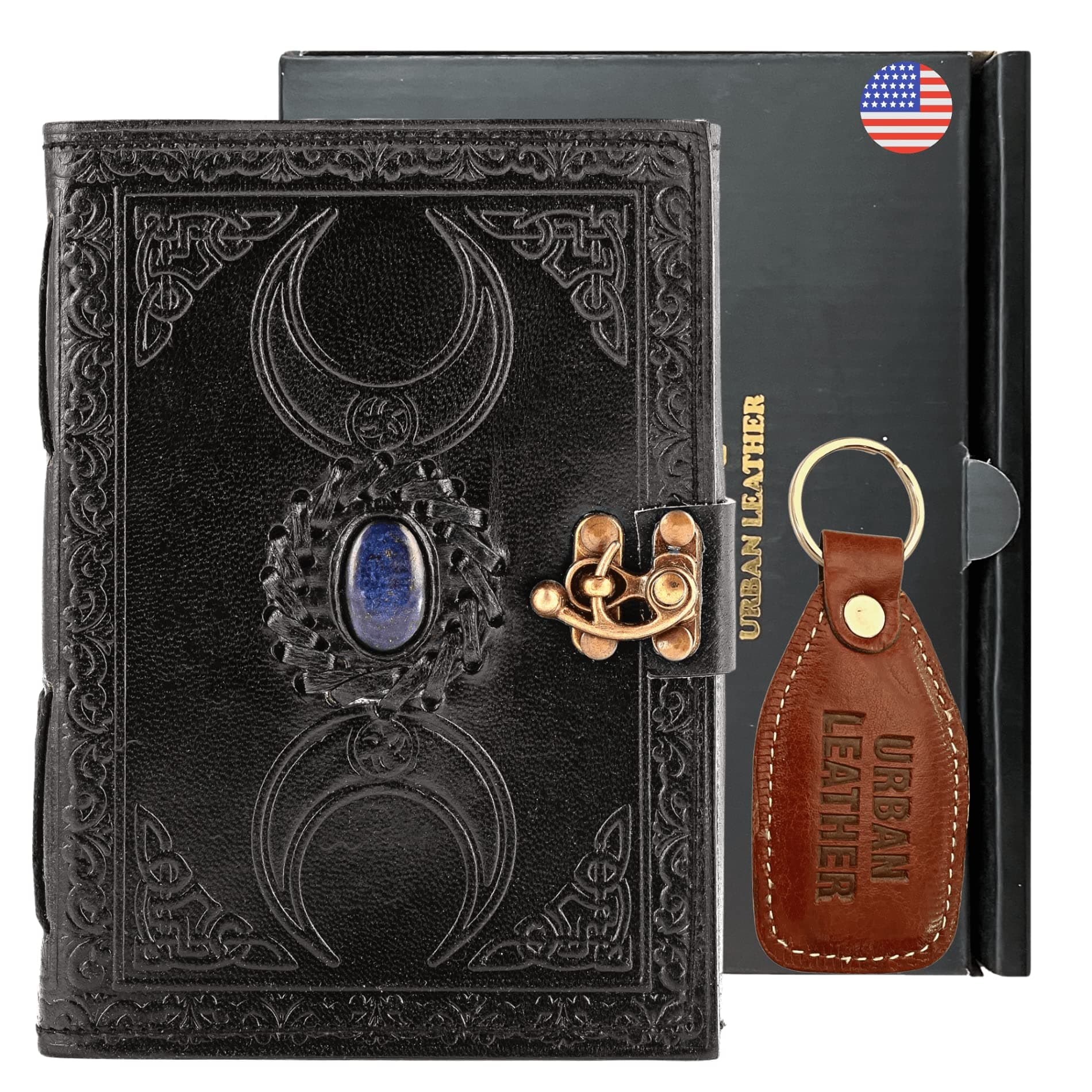 URBAN LEATHER-3 Celtic Moon Lapis Blue Stone Journal