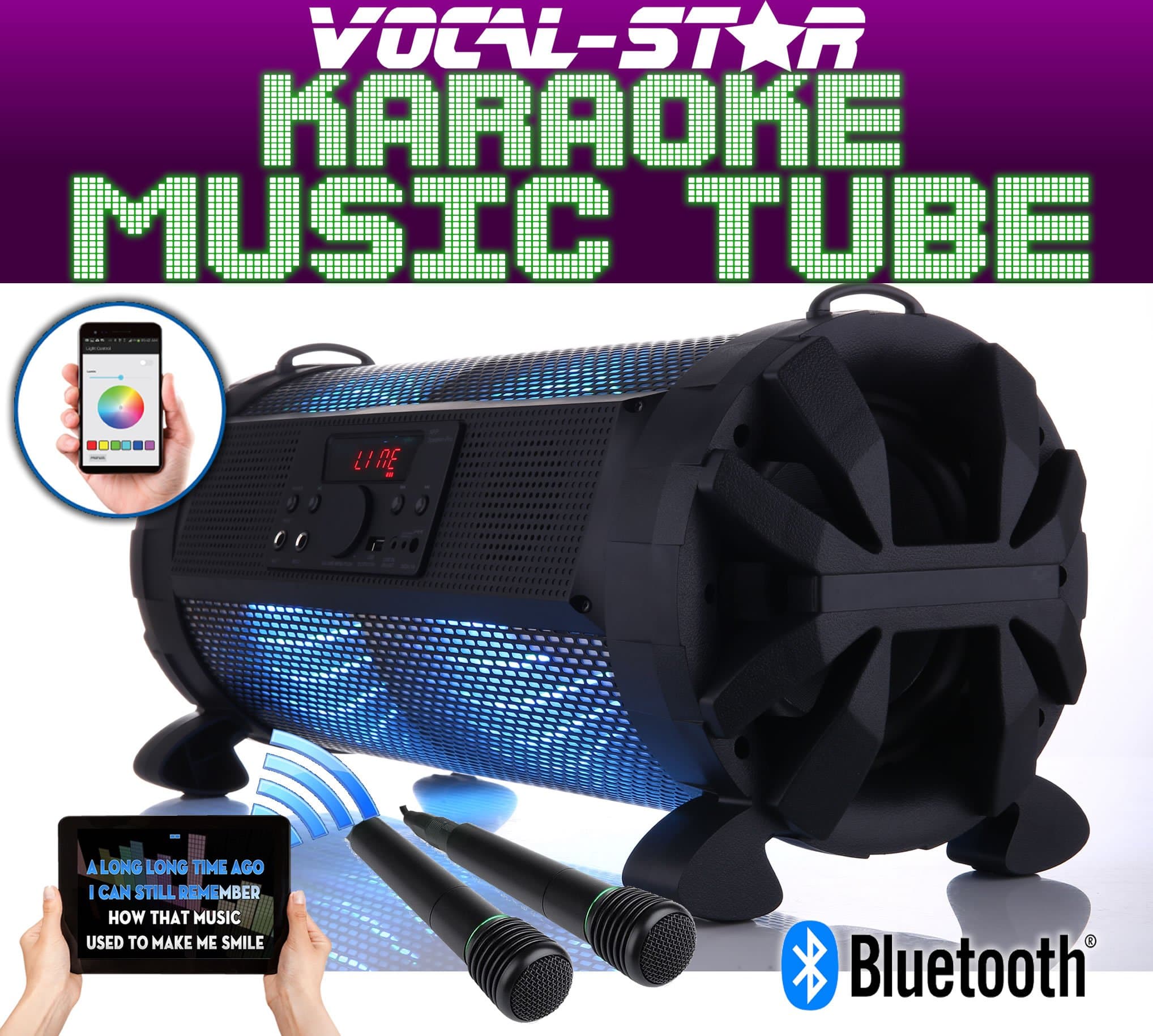 Vocal-Star Portable Bluetooth Karaoke Machine Speaker With Led Disco Light Effects & 2 Microphones