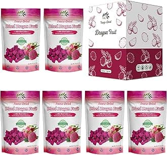 CHAVI Freeze-Dried Diced Dragon Fruit Snack | 12 oz | Pack of 6 x 2 oz - Healthy 1 Ingredient Superfood - No Added Sugars or Preservatives - Non-GMO, Vegan, Gluten-Free