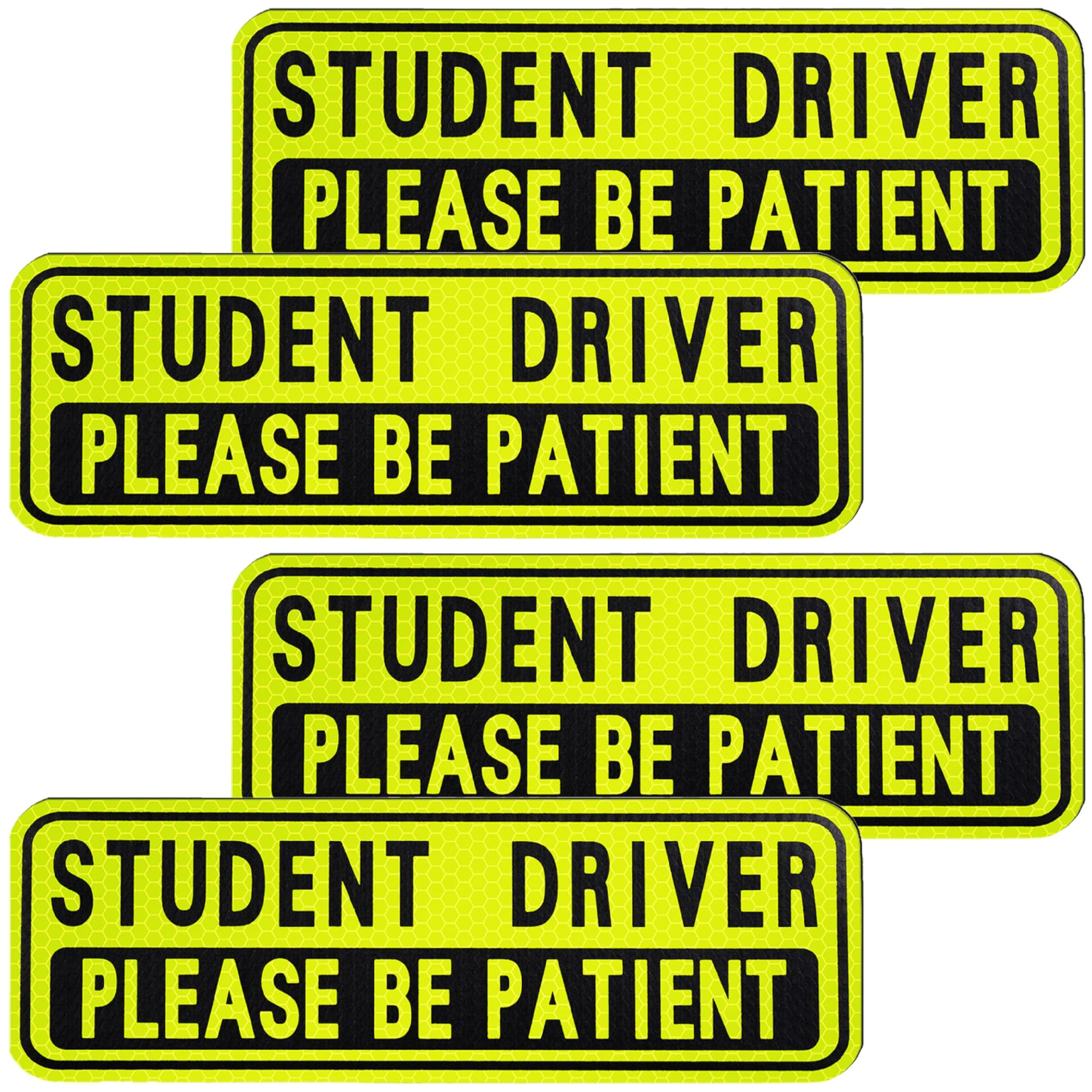 4 PCS Student Driver Magnet for Car, Please Be Patient Funny Magnetic Student Driver, New Driver Safety Warning Bumper Sticker Signs, Reusable Movable Rookie Driver Reflective Magnets Stickers