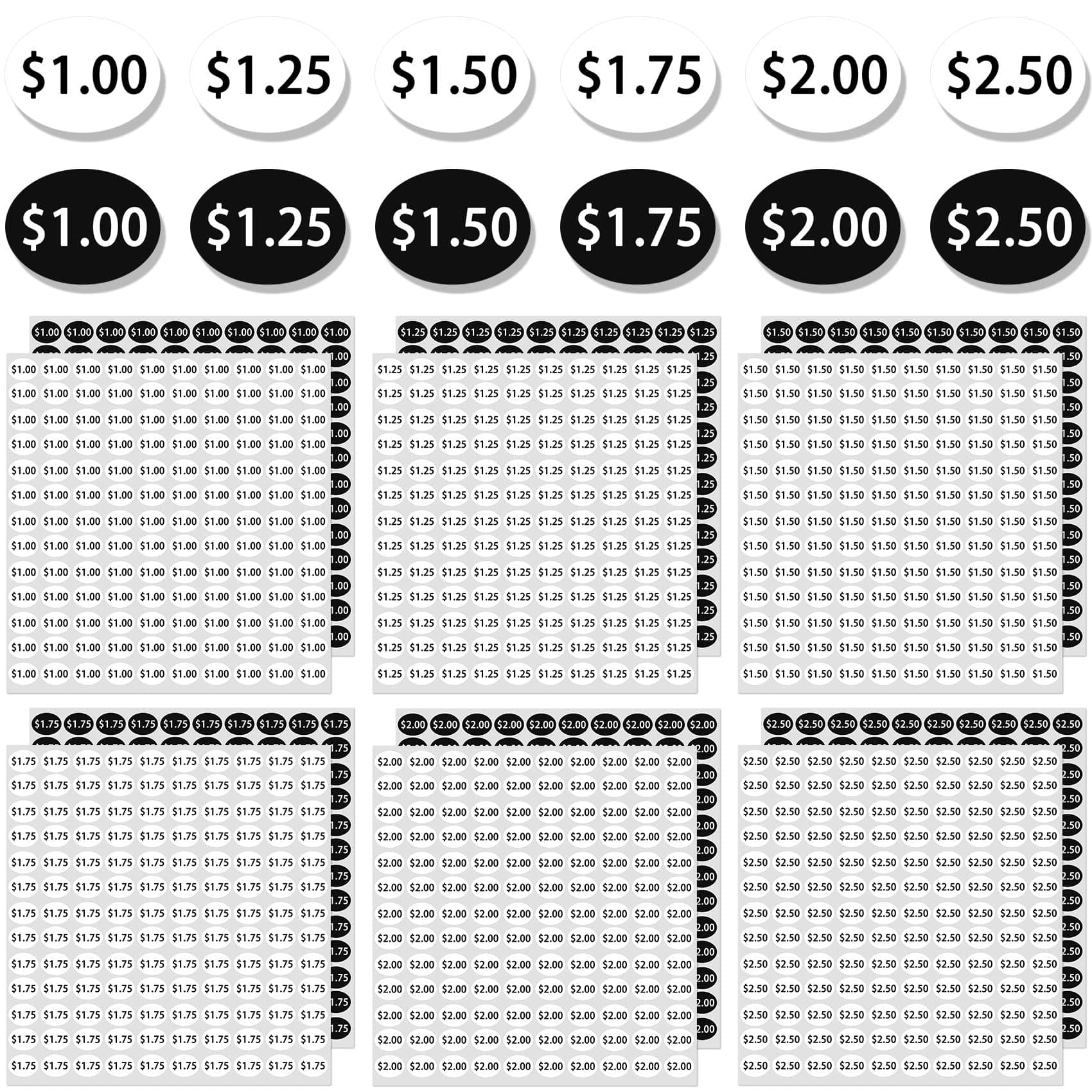 1440pcs Vending Machine Price Labels, 12 Sheets Snack Vending Machine Labels Stickers, Soda Beverage Price Labels Stickers $1.00 $1.25 $1.50 $1.75 $2.00 $2.50 for Business Stores, Black & White