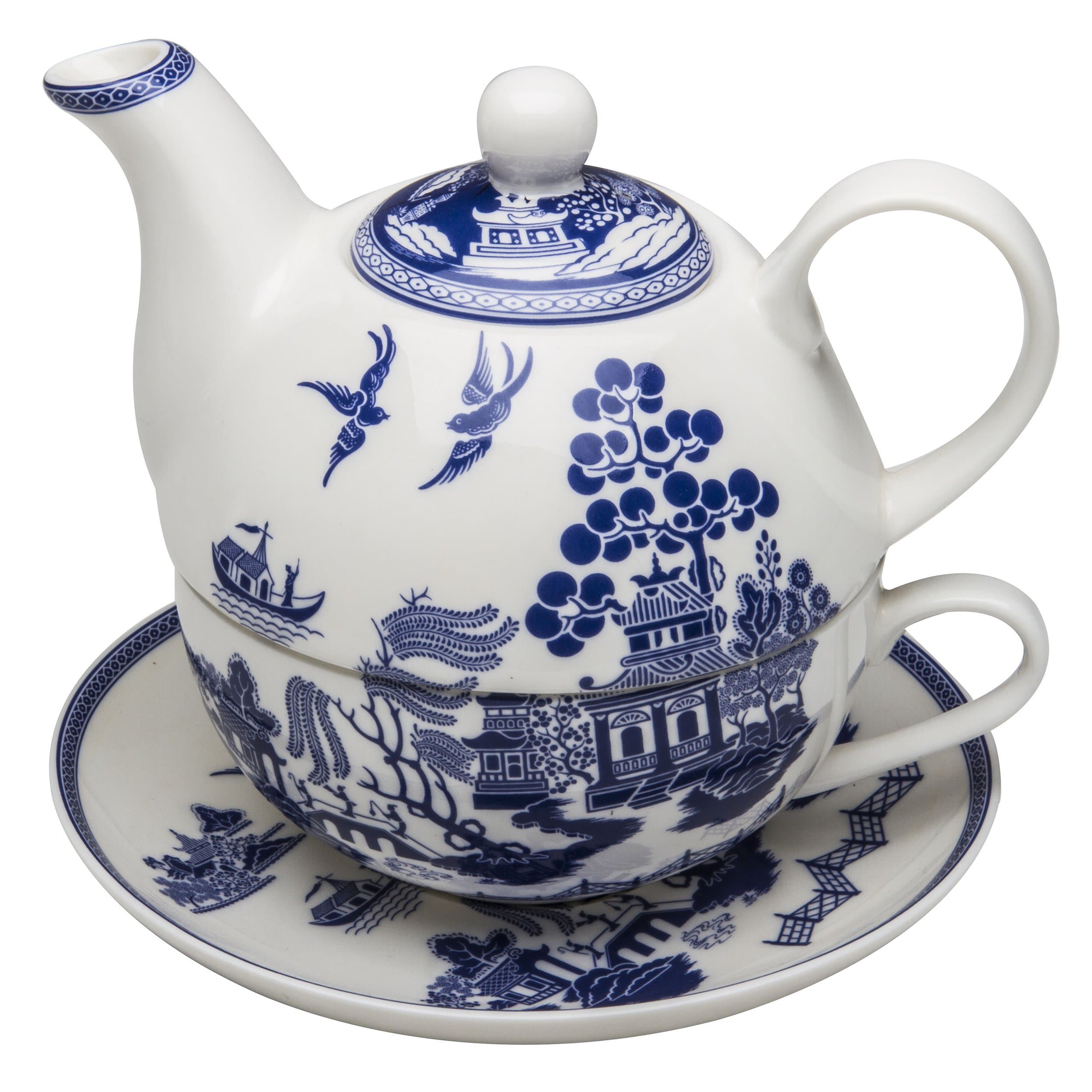 Porcelain 4-Piece Tea for One (Blue Willow)