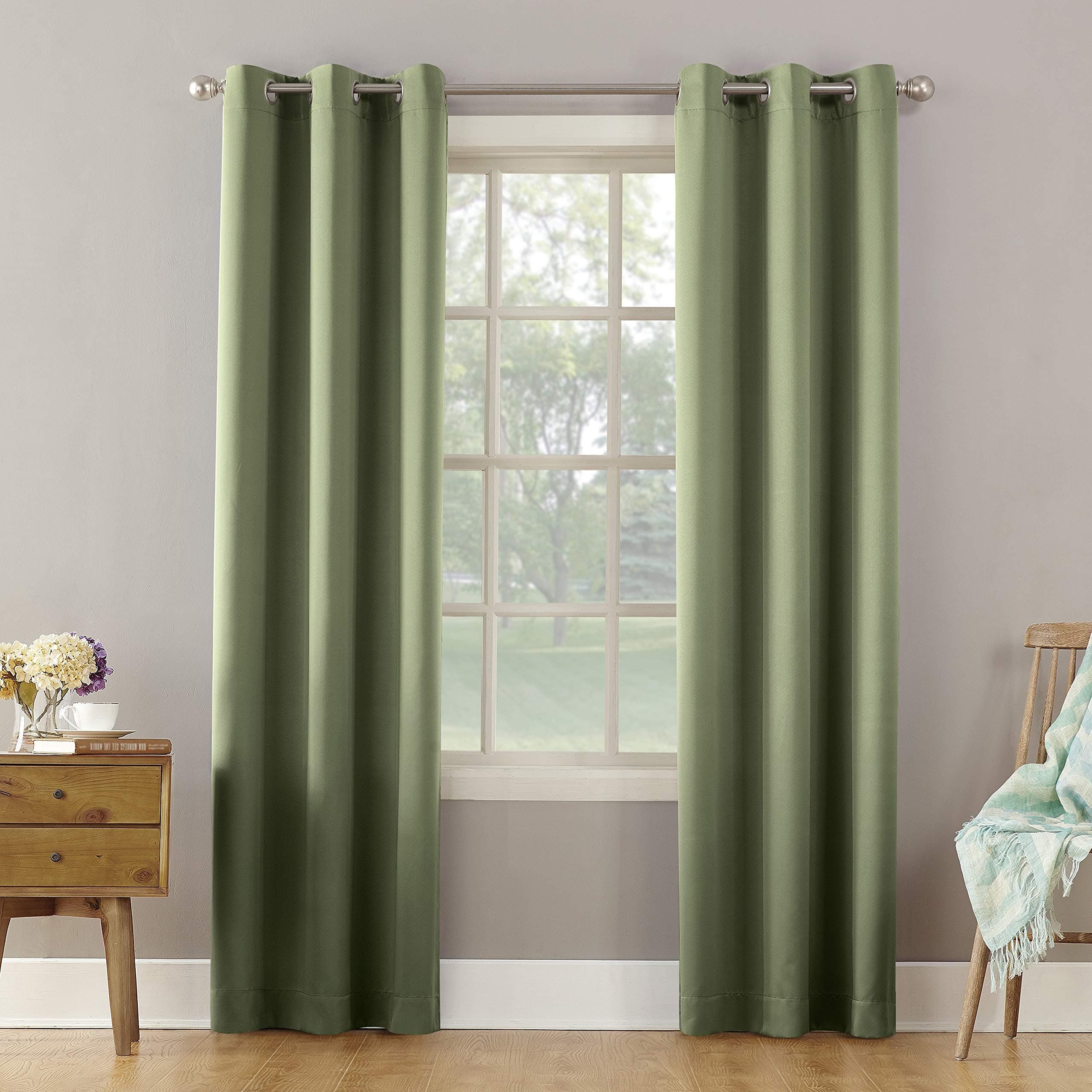 Sun ZeroBecca Energy Efficient Grommet Curtain Panel, 40" x 95", Sage Green