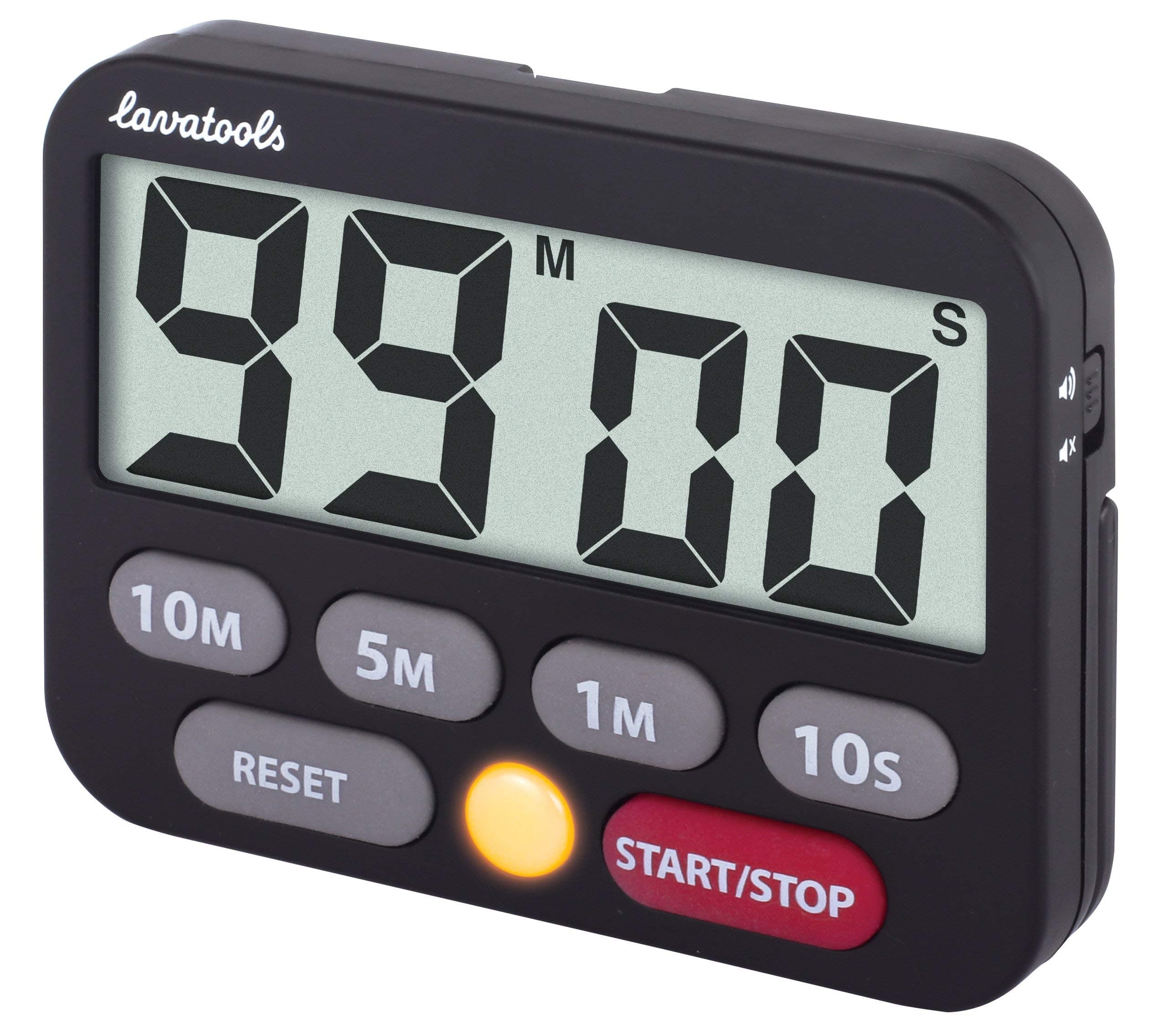 Lavatools KT3 Kitchen Timer & Stopwatch, Large Digits, Loud Alarm, Mute Function, Quick-Set Buttons, Hang Hole, Magnetic Stand for Cooking and Classroom